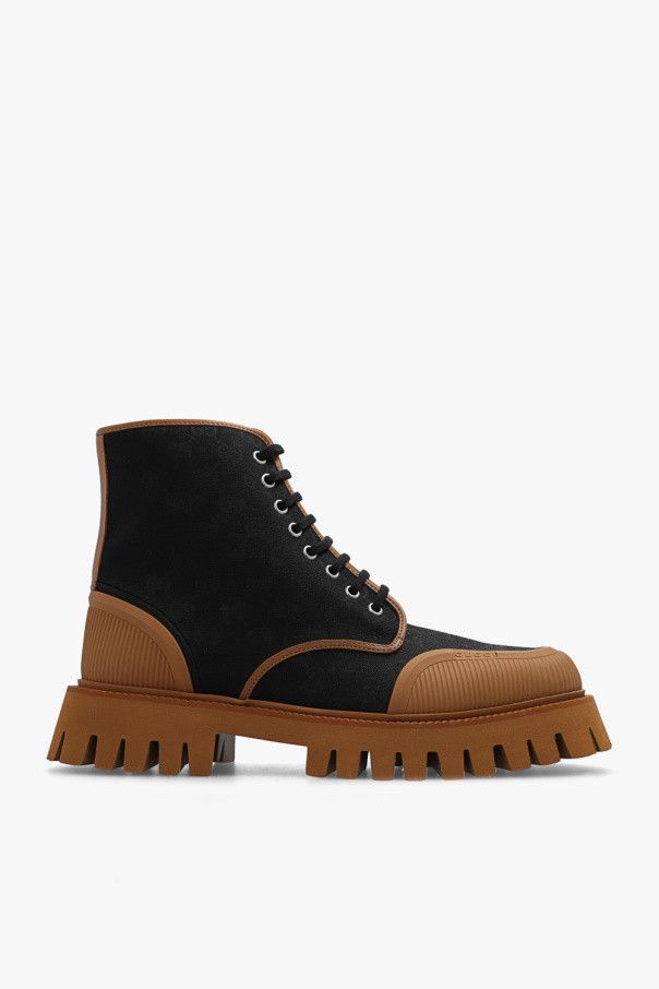 GUCCI BLACK MONOGRAM LACE-UP BOOTS