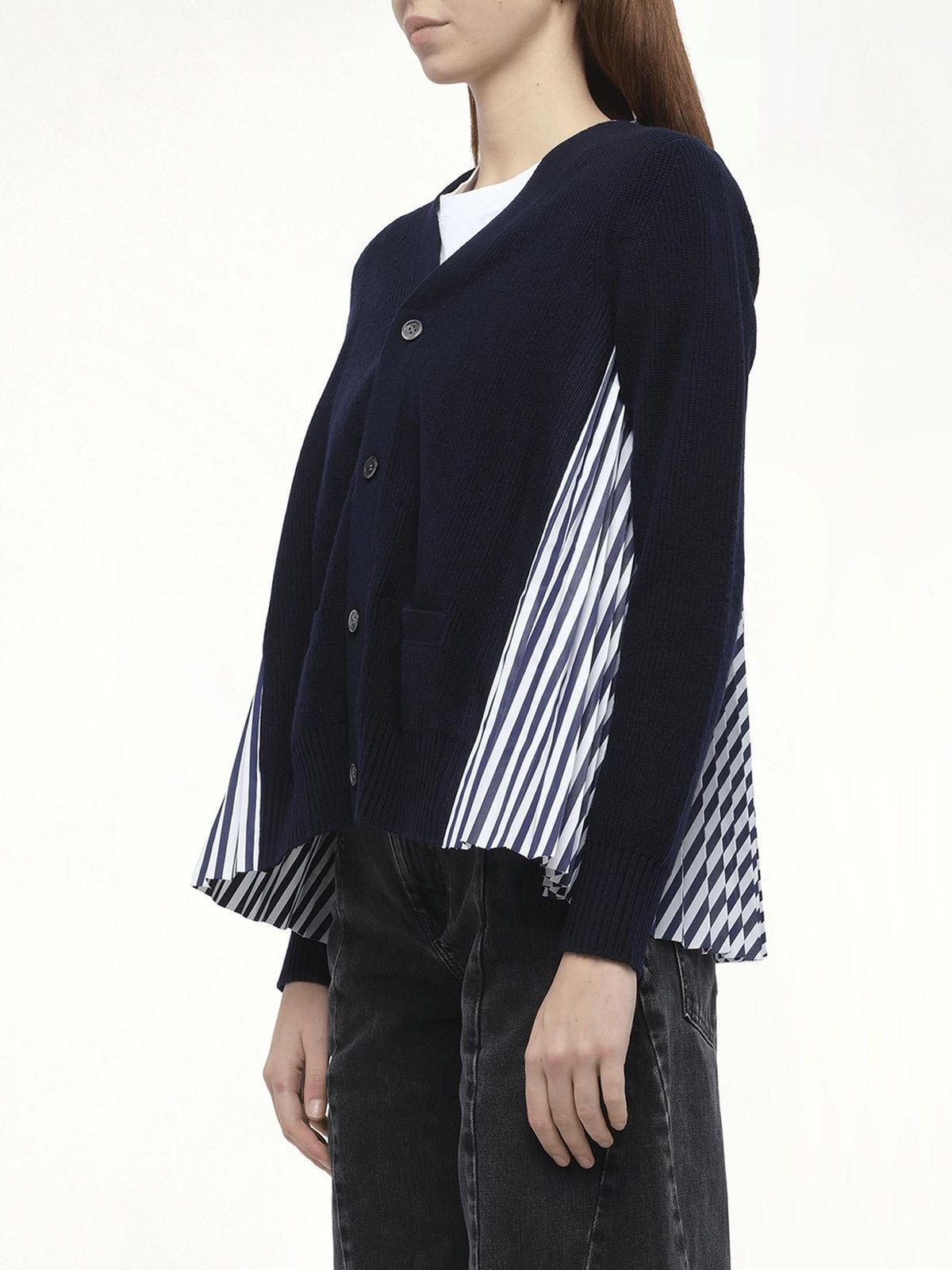 Sacai Sacai - Wool Knit Pleated Stripes Panelled Cardigan Size XS / US 0-2 / IT 36-38 - 10 Thumbnail