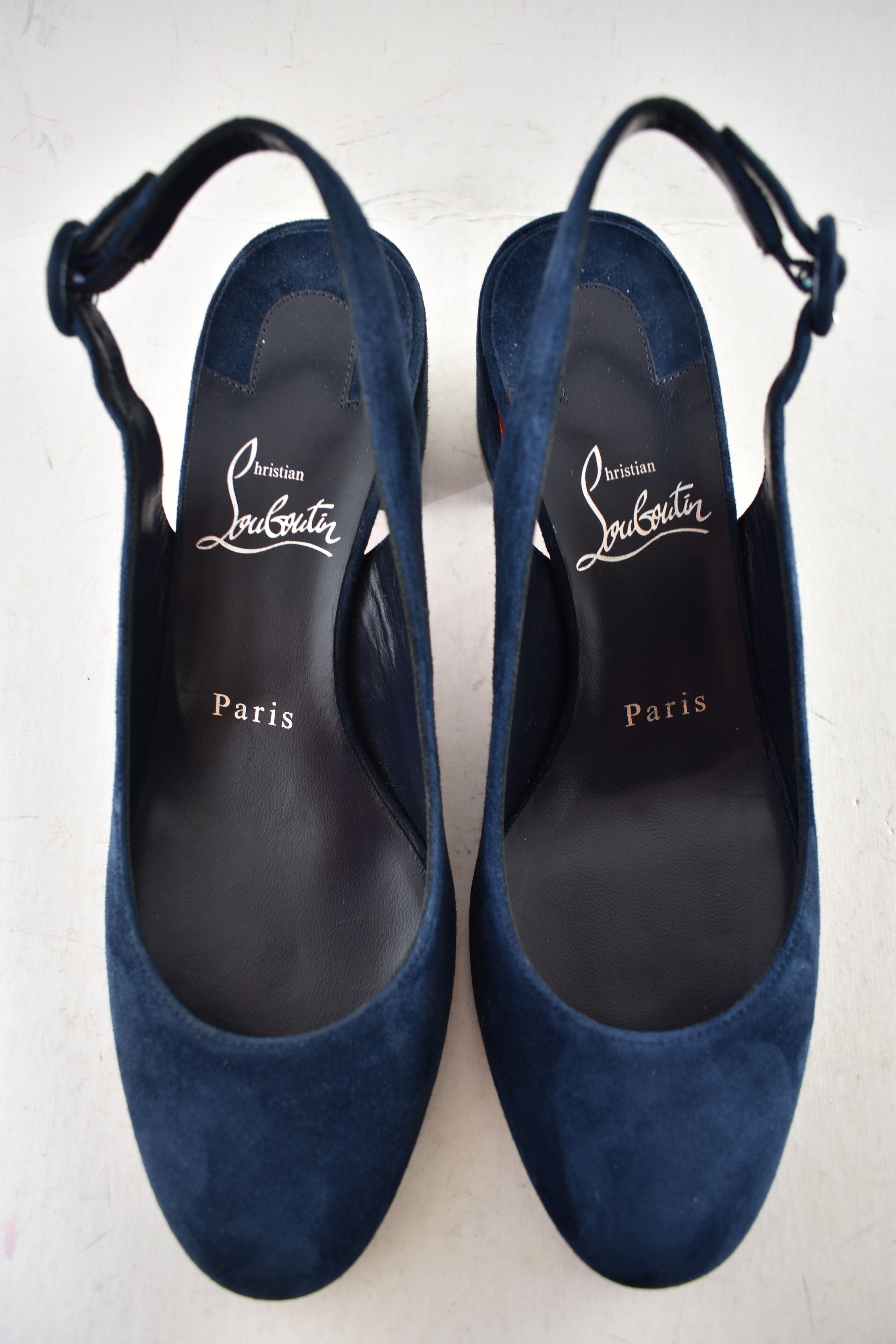 Christian Louboutin So Jane Sling 55 Marine Blue Slingback Sandal Block Heel 36 Size US 6 / IT 36 - 9 Thumbnail