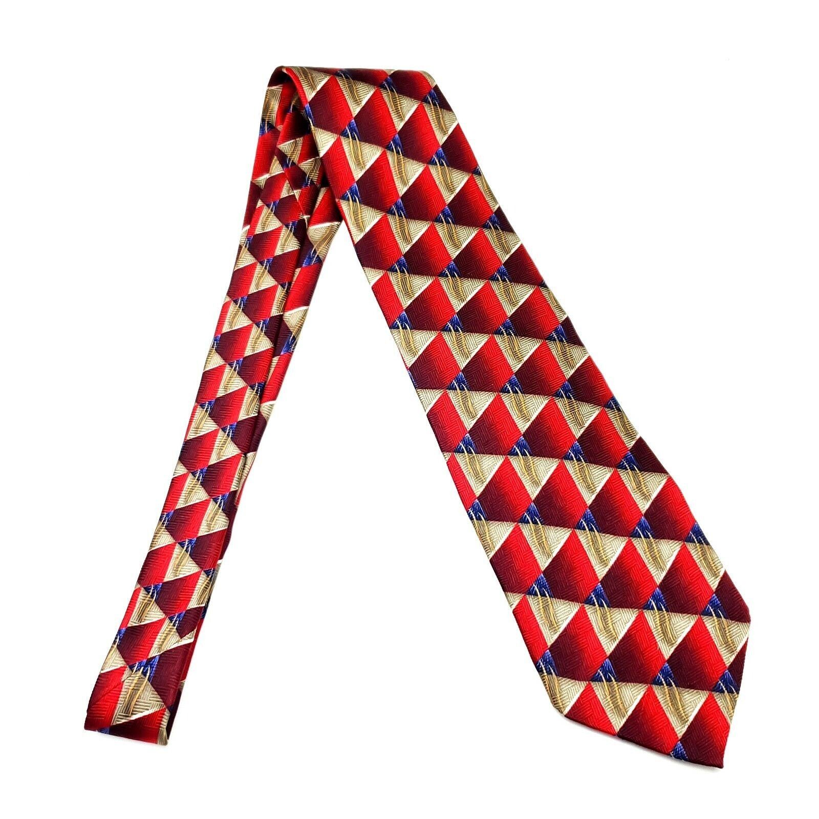 Designer JZ Richards Silk Tie Print Red Geometric Wide Hand Made Size ONE SIZE - 7 Thumbnail