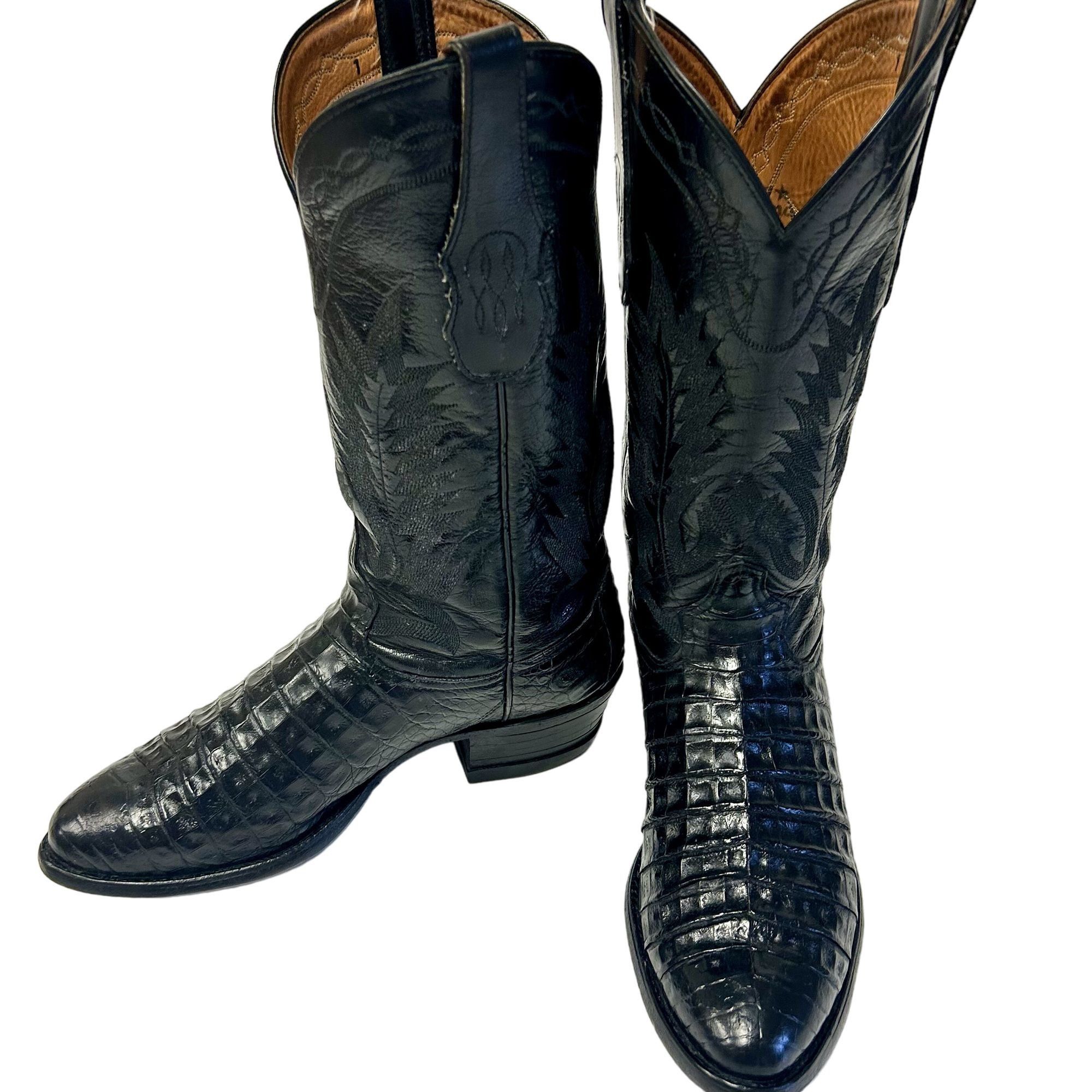 Tony Lama Vtg Tony Lama Black EXOTIC Leather Cowboy Western Boots Size US 9.5 / EU 42-43 - 12 Thumbnail