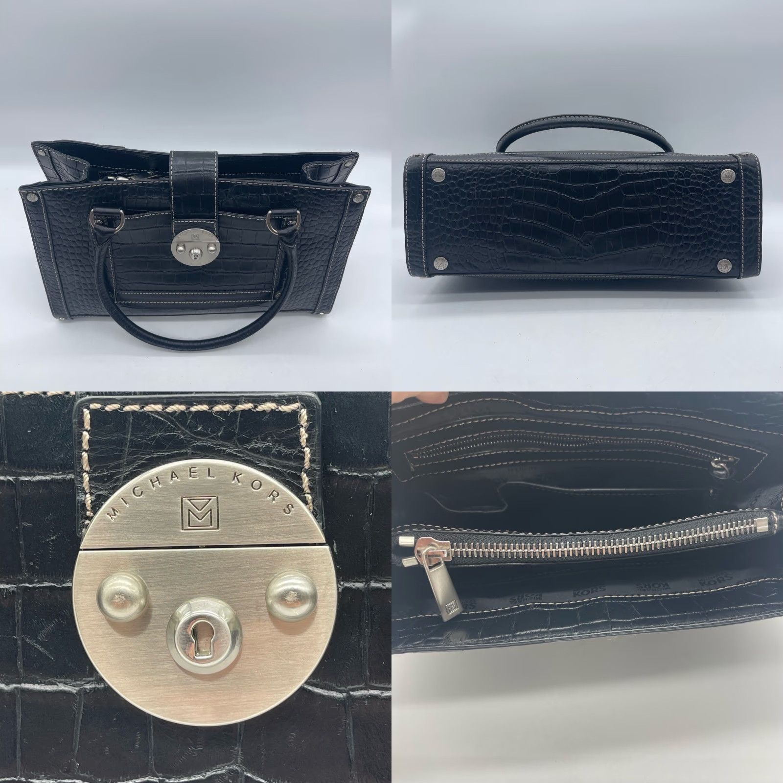 Michael Kors Michael Kors Tote Women Large Black Croc Embossed Studs Metal Turn Lock Handbag B-0806 Size ONE SIZE - 8 Thumbnail