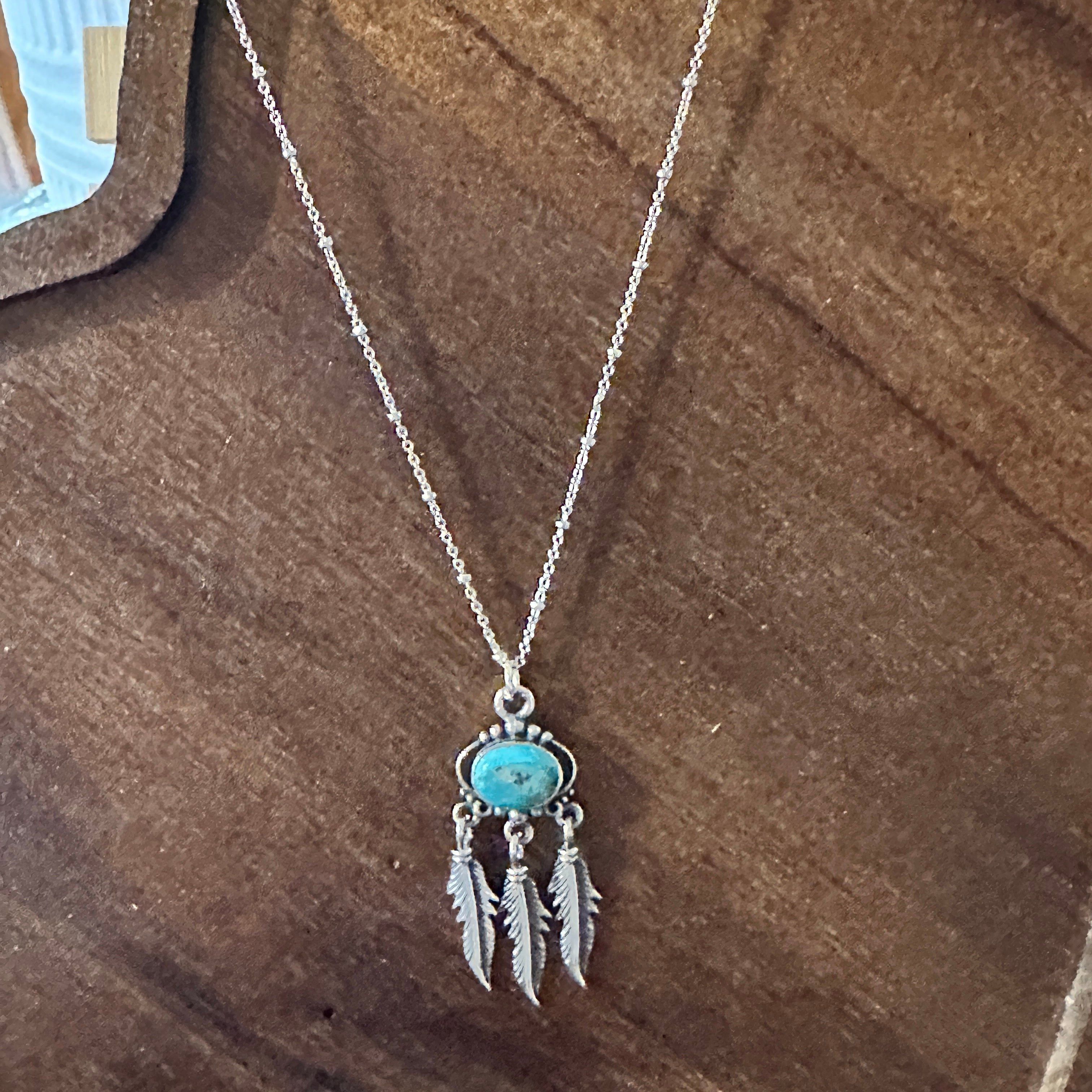 Other Navajo Turquoise Feather Pendant Necklace in Sterling Silver Size ONE SIZE - 7 Thumbnail