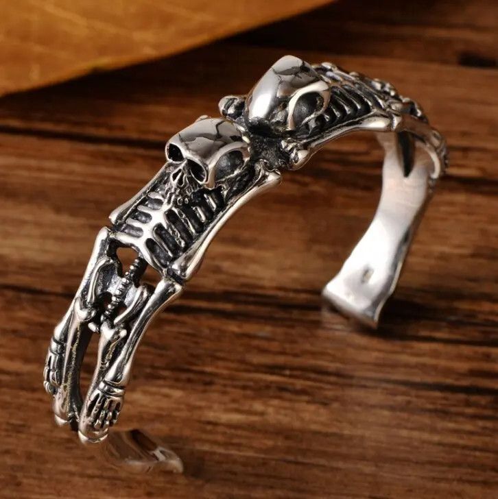 Jewelry Gothic Skull Open Bracelet Size ONE SIZE - 4 Thumbnail