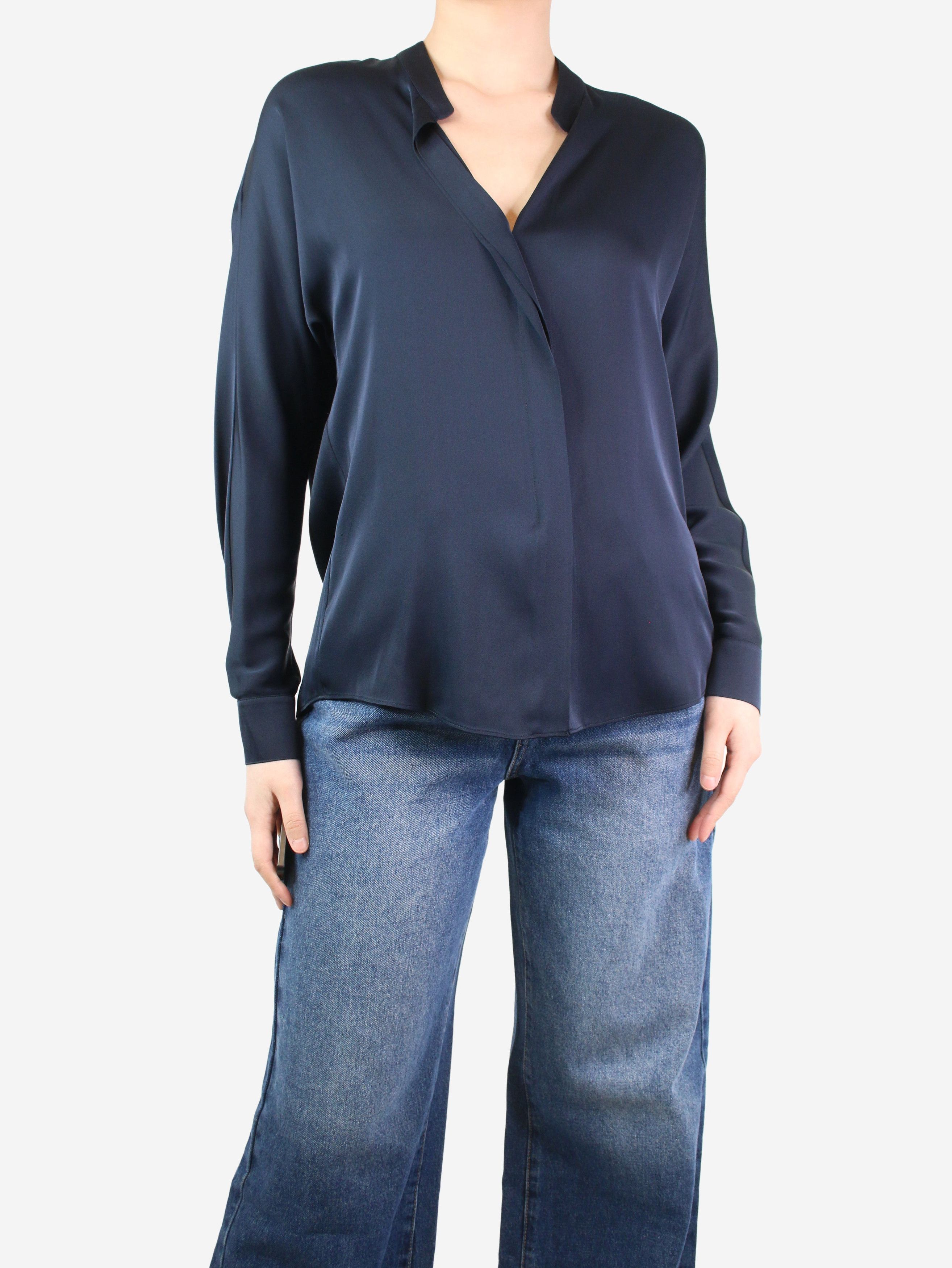 Image of Vince Navy Blue Silk Blouse - Size Uk 8, Women's