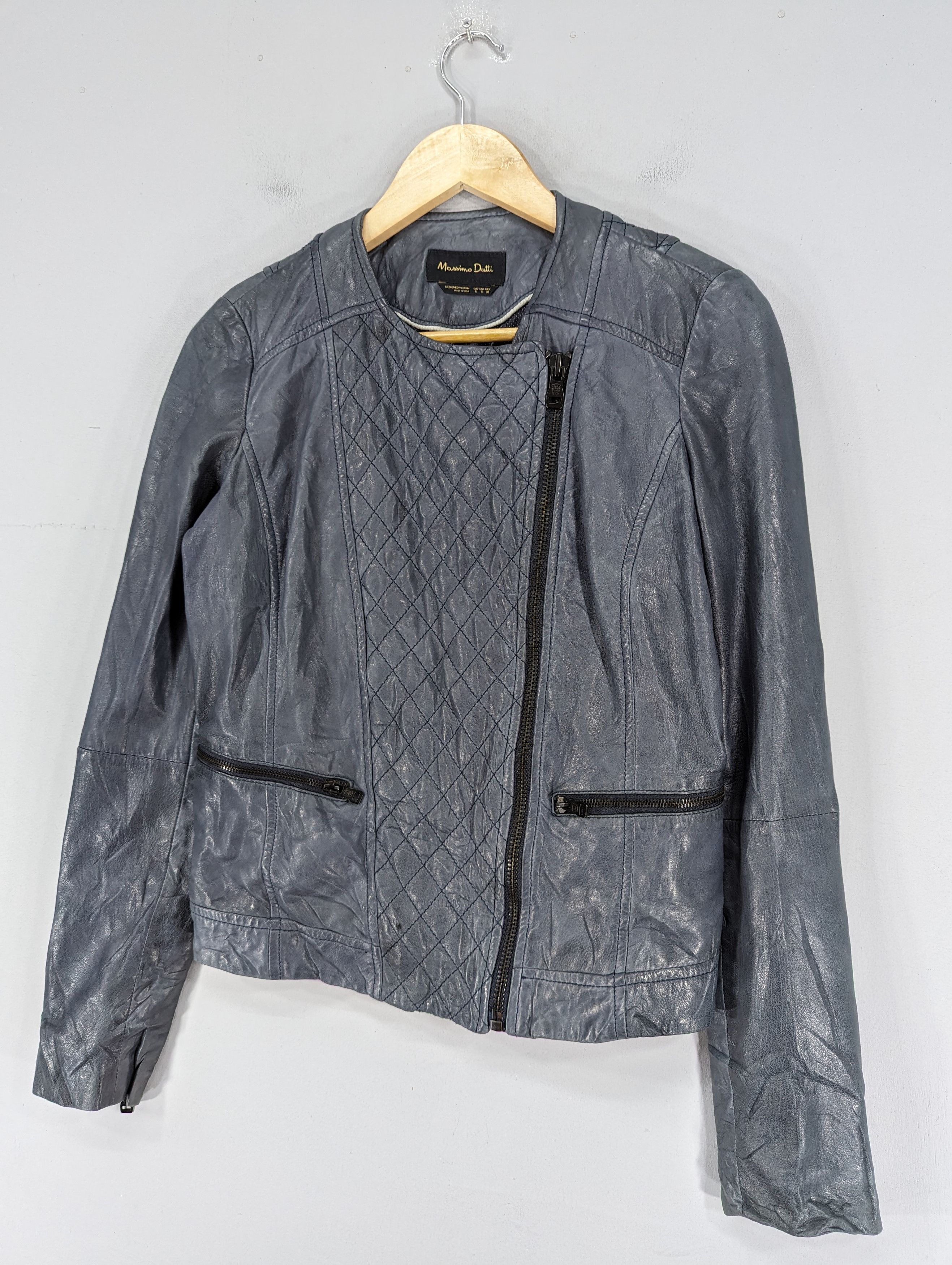 Massimo Dutti Massimo Dutti Sheep Skin Blue Faded Motorcycle Style Jacket Size S / US 4 / IT 40 - 3 Thumbnail