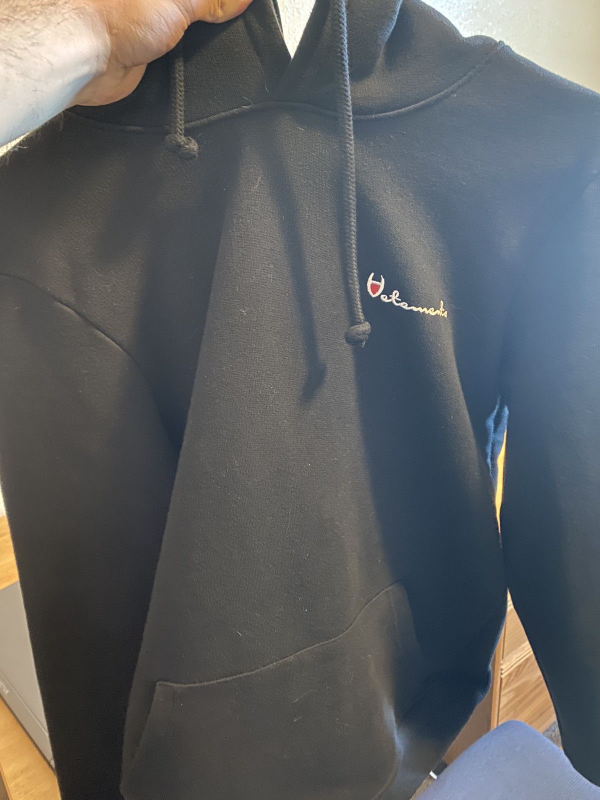 image of Vetements 2016 Champion Parody Hoodie in Black, Men's (Size Medium)