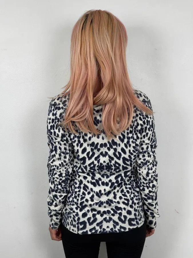 Roberto Cavalli 2000s Roberto Cavalli White & Navy Silk Leopard Cardigan Size S / US 4 / IT 40 - 3 Thumbnail