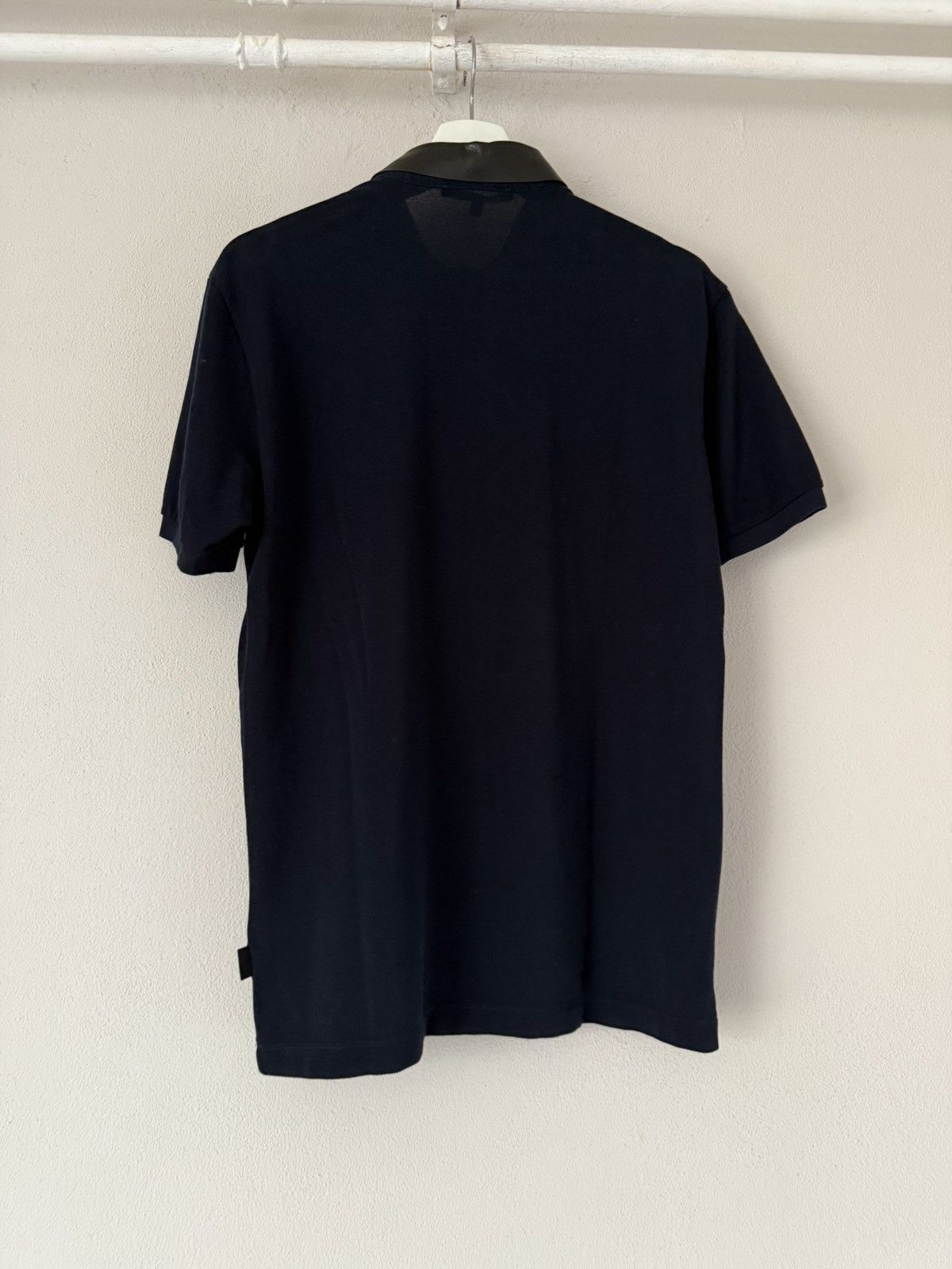 Gucci Leather Collar Polo Shirt in Navy Cotton Piqué Size US M / EU 48-50 / 2 - 5 Thumbnail