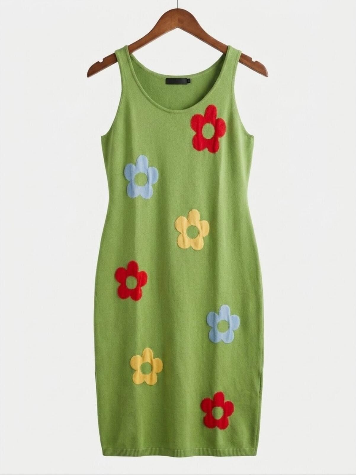 Other Zesica Green Floral Knit Mini Tank Dress Size L / US 10 / IT 46 - 7 Thumbnail