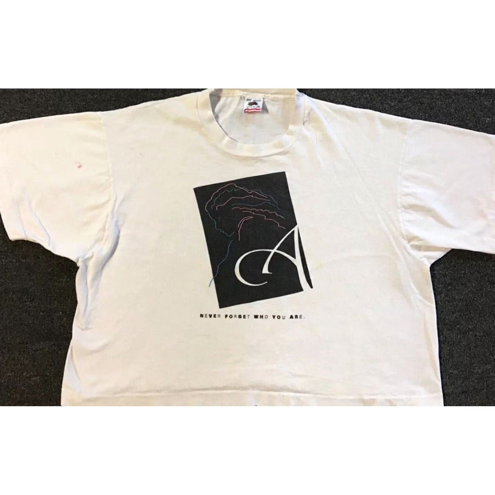 Vintage VINTAGE Never Forget Who You Are Cropped Shirt White One Size Boxy Abstract Art Grunge 80s 90s Women T-Shirt US Made Single Stitch Size ONE SIZE - 2 Thumbnail