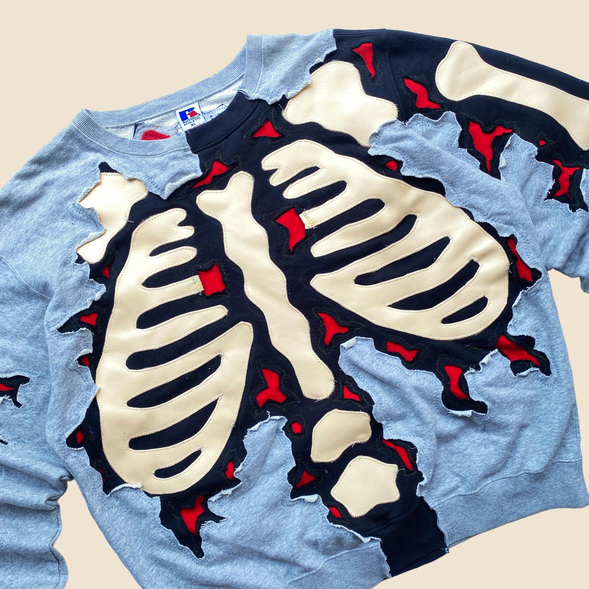 Handmade × Japanese Brand 1 OF 1 REWORKED LEATHER SKELETON SWEATSHIRT SIZE L / XL Size US XL / EU 56 / 4 - 3 Thumbnail