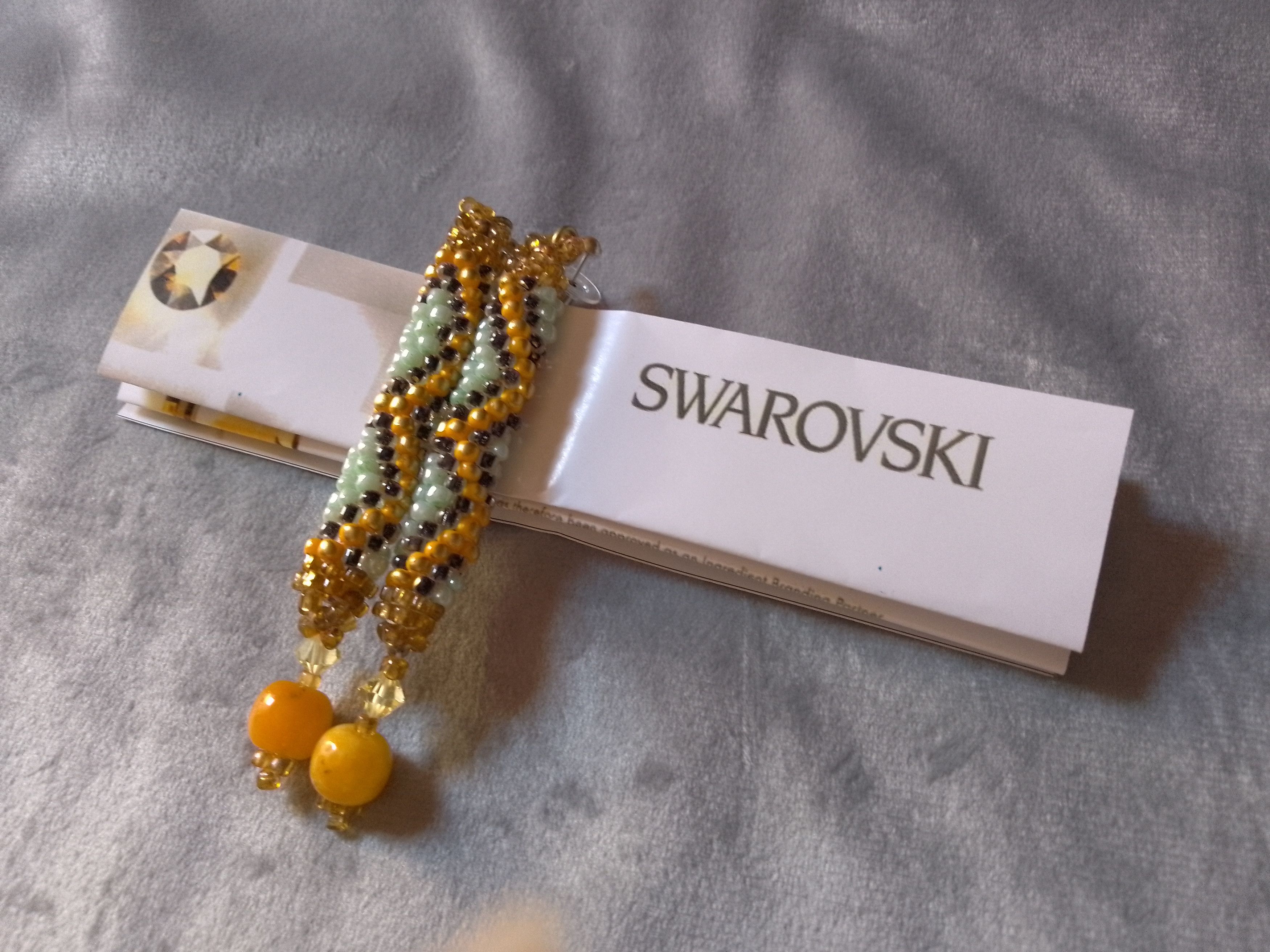Handmade Earrings python skin natural yellow amber&Swarovski crystal Size ONE SIZE - 7 Thumbnail