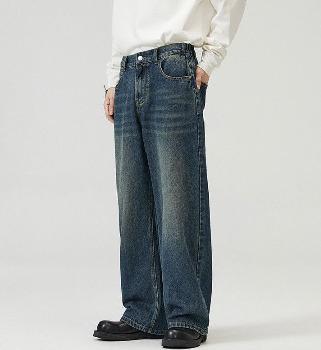 Vintage Men's street loose straight vintage washed distressed jeans Size US 32 / EU 48 - 2 Thumbnail