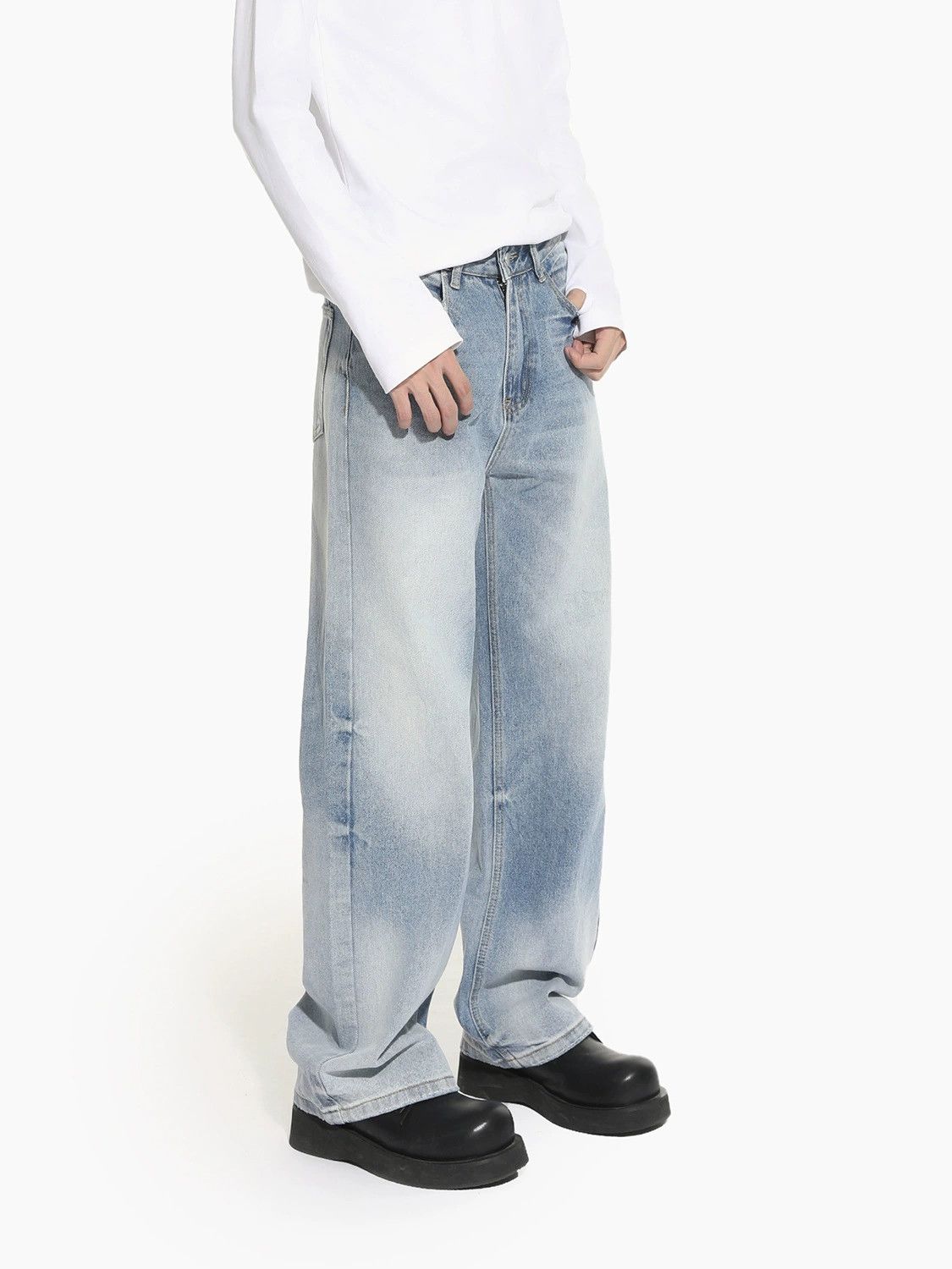 Jean Japanese retro distressed straight wide-leg washed jeans Size US 32 / EU 48 - 3 Thumbnail