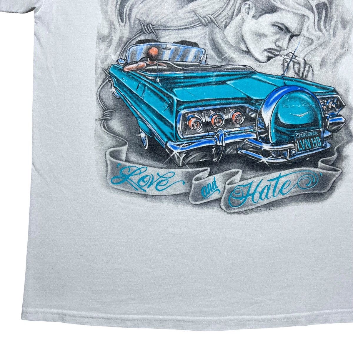 Other 90s Lowrider Thin Line Between Love And Hate Chicano T-Shirt Size US XL / EU 56 / 4 - 13 Thumbnail