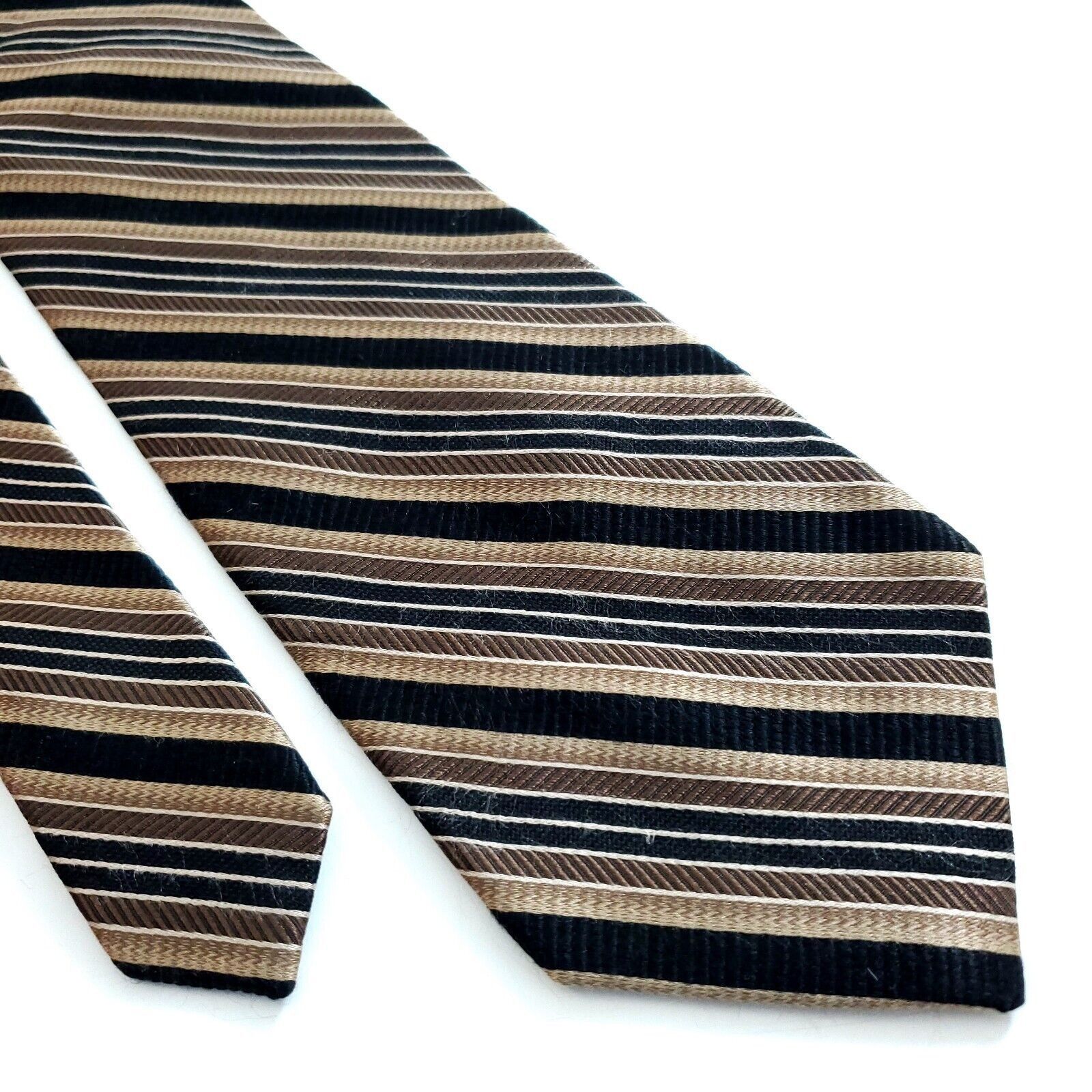 Other Bruno Piattelli Roma Brown Tan Woven Striped Silk Tie Size ONE SIZE - 1 Thumbnail