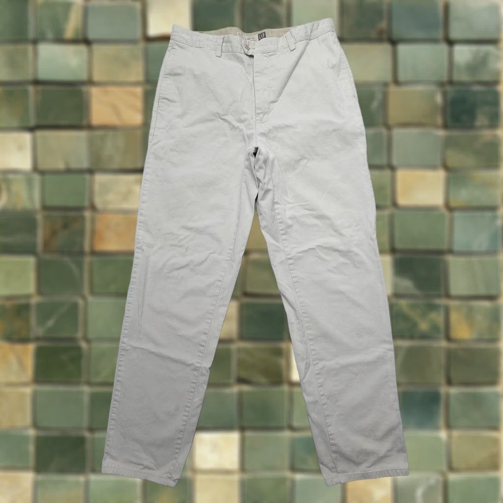 Gap VINTAGE Gap Khakis Pants Mens 35 34 Ivory Cotton Twill Flat Front Straight 90s USA Mens Size US 35 - 1 Thumbnail