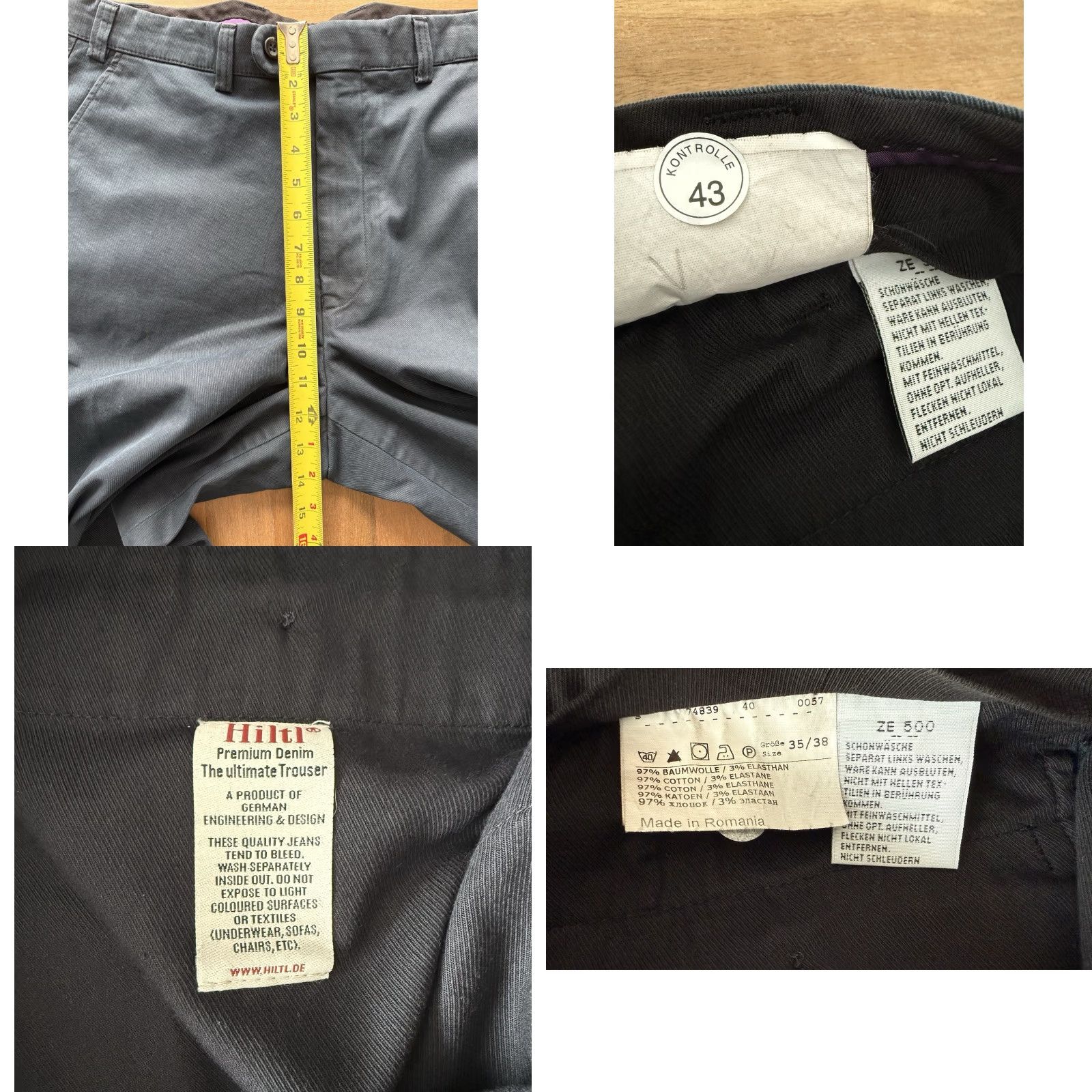 Vintage Hiltl Napa Twill Pants Men 35 Blue Straight Leg 5-Pocket Middle Rise Regular Fit Size US 35 - 8 Thumbnail