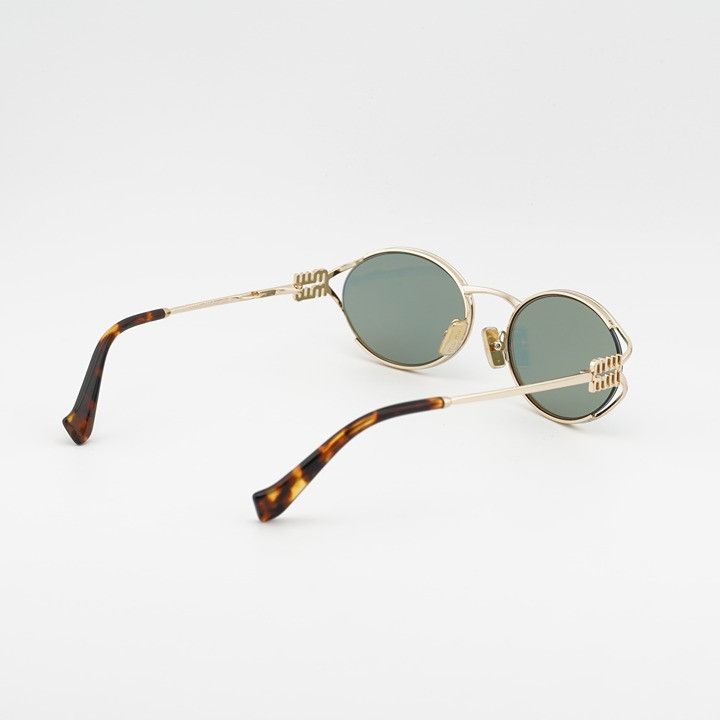 Miu Miu Miu Miu MU52YS 5AK04M Sunglasses Gold Oval Frame, Green Size ONE SIZE - 4 Thumbnail