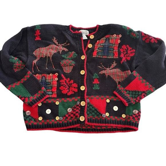 Vintage Vintage Bridgewater Women's Festive Navy and Red Sweater Car Size M / US 6-8 / IT 42-44 - 2 Thumbnail