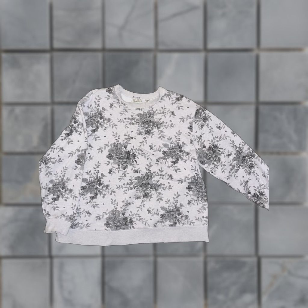 Vintage VINTAGE Floral Crewneck Sweatshirt Grey L 80s Granny Core Men Pullover Shirt/Jumper Size US L / EU 52-54 / 3 - 1 Thumbnail