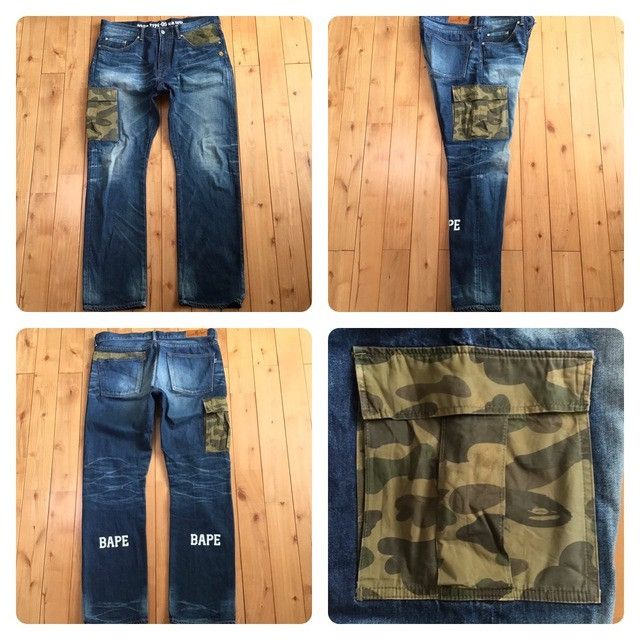 BAPE Cargo denim pants 1st camo a bathing ape ★size XL