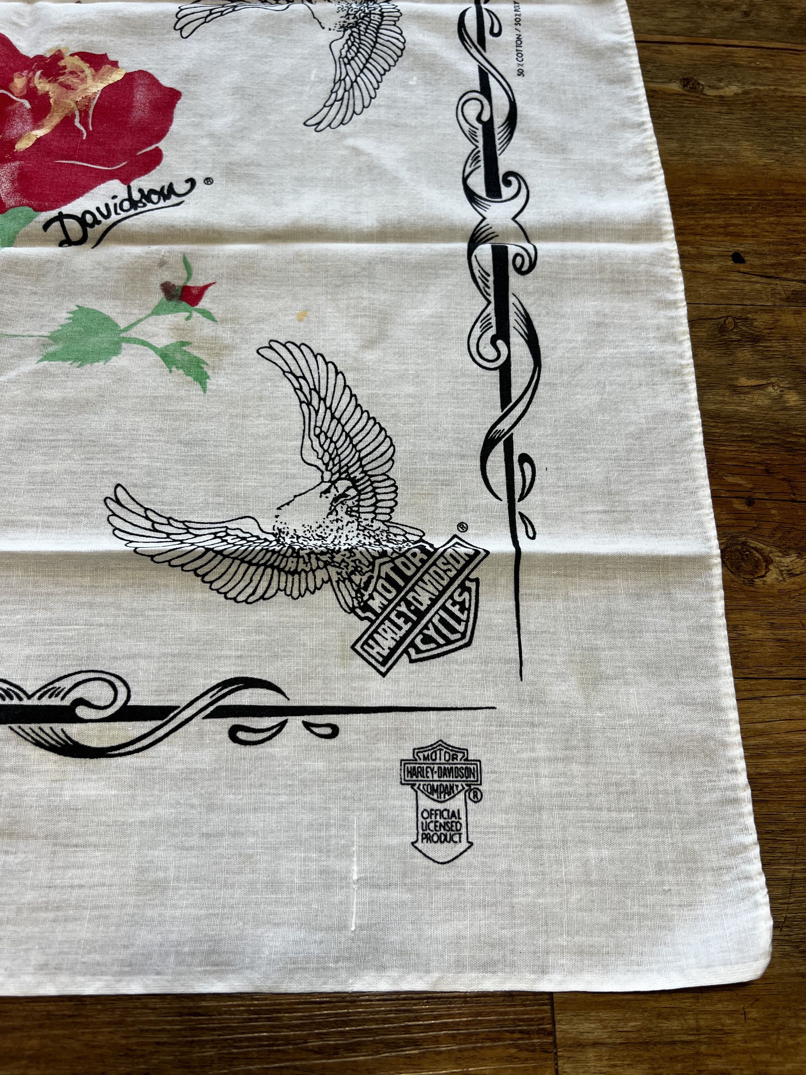 Harley Davidson Vintage 80's Harley Davidson Rose Upwing Eagle Logo Bandana Size ONE SIZE - 3 Thumbnail