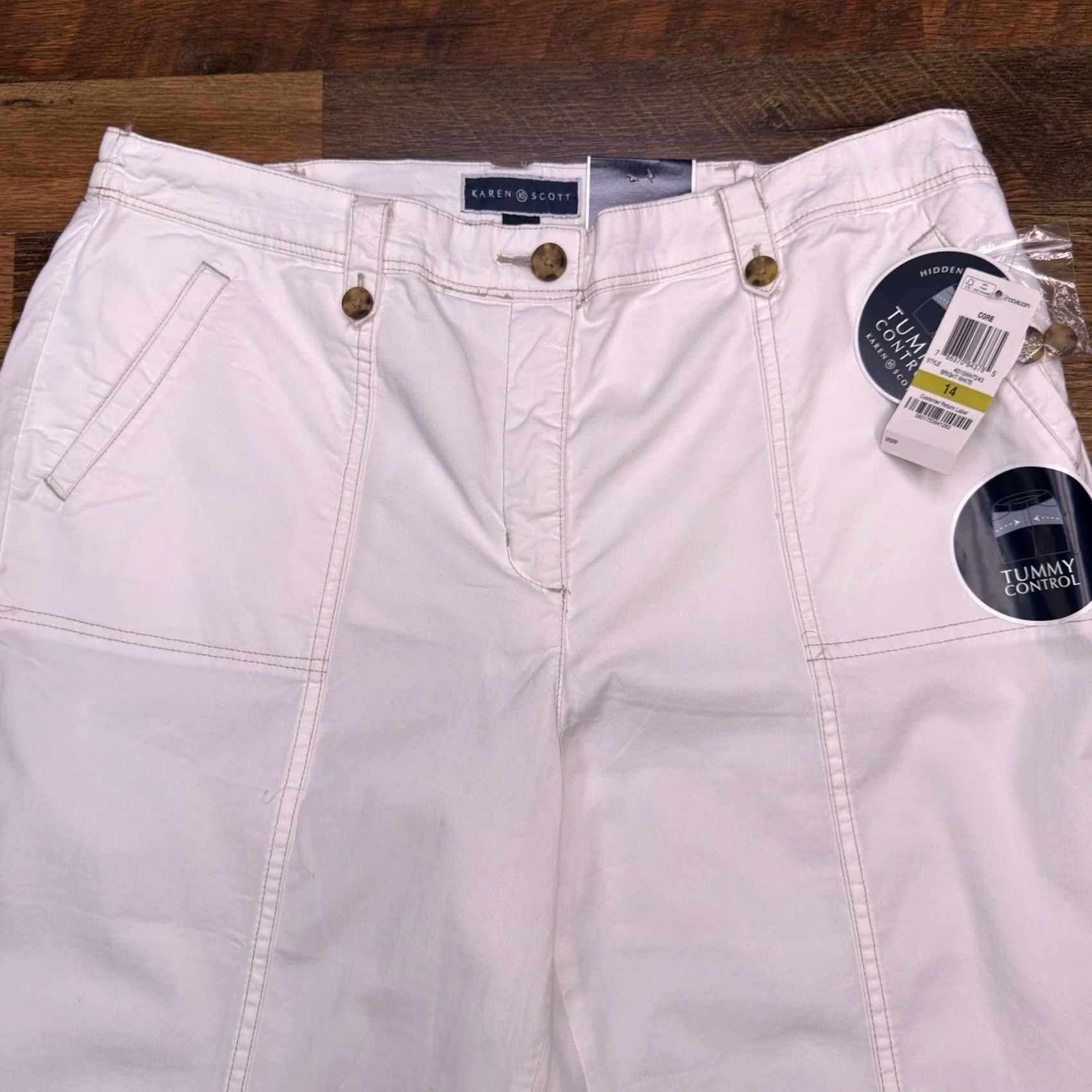 Vintage Karen Scott Capri Pants Womens 14 White High Rise Stretch Twill Straight Leg Jeans? (Note: "Jeans" not in original; keep as Pants) Size 36" / US 14 / IT 50 - 3 Thumbnail