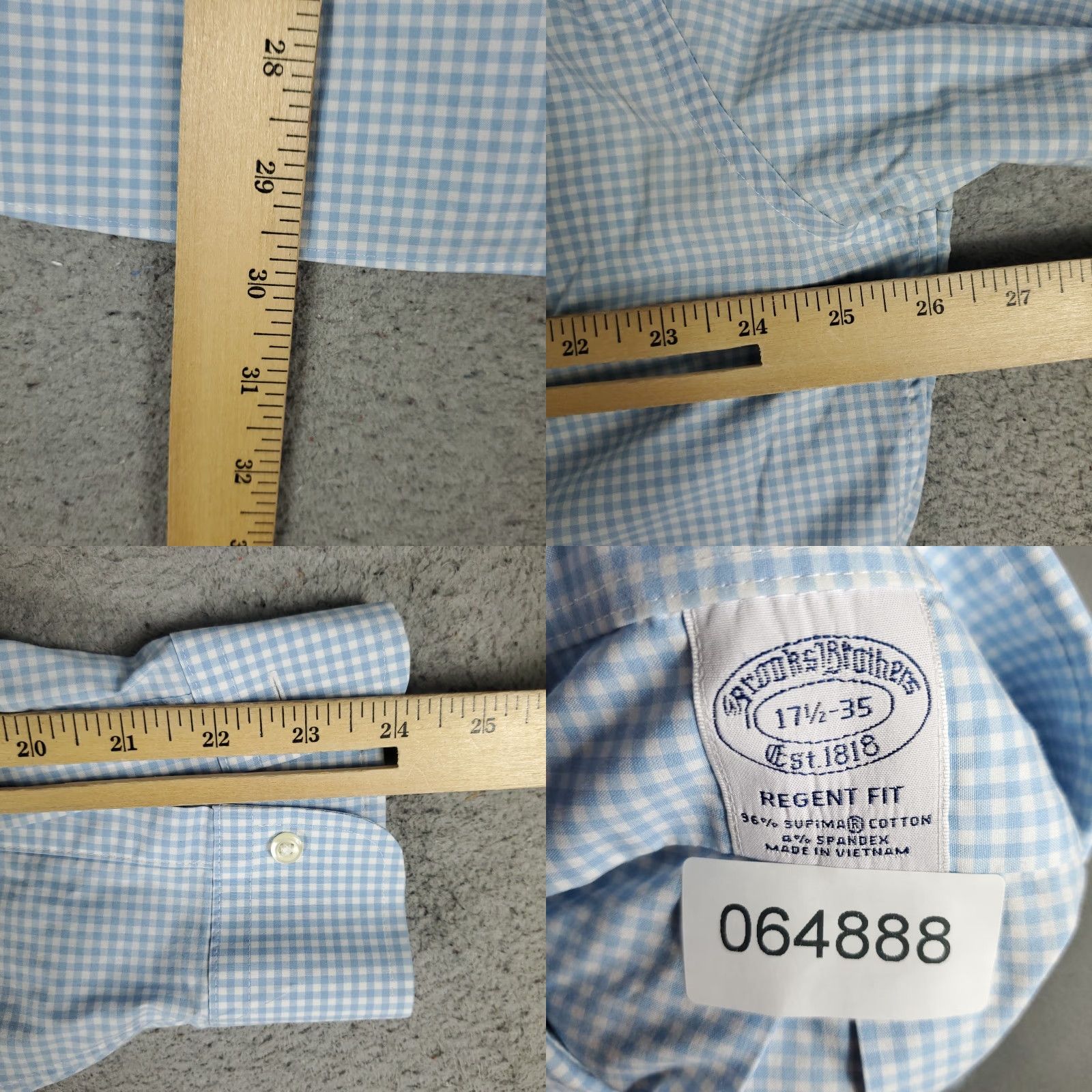 Brooks Brothers Brooks Brothers Shirt Mens 17.5 Blue Check Regent Dress Button Up Long Sleeve Blue Size 46R - 8 Thumbnail