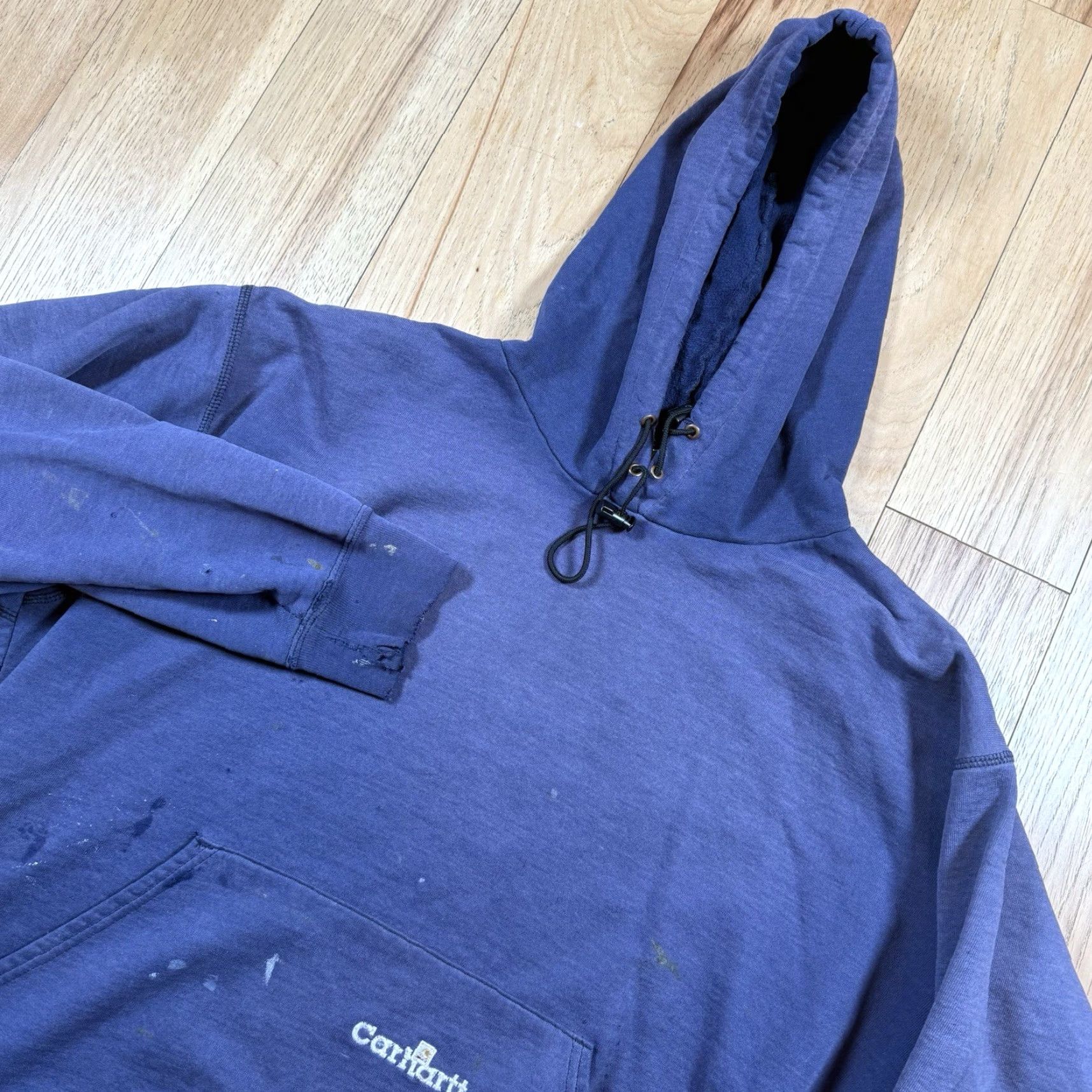 Carhartt VINTAGE Carhartt Hoodie Mens 2XL Blue 90s Distressed Sun Faded Painter Pullover Suns Badges Size US XXL / EU 58 / 5 - 2 Thumbnail