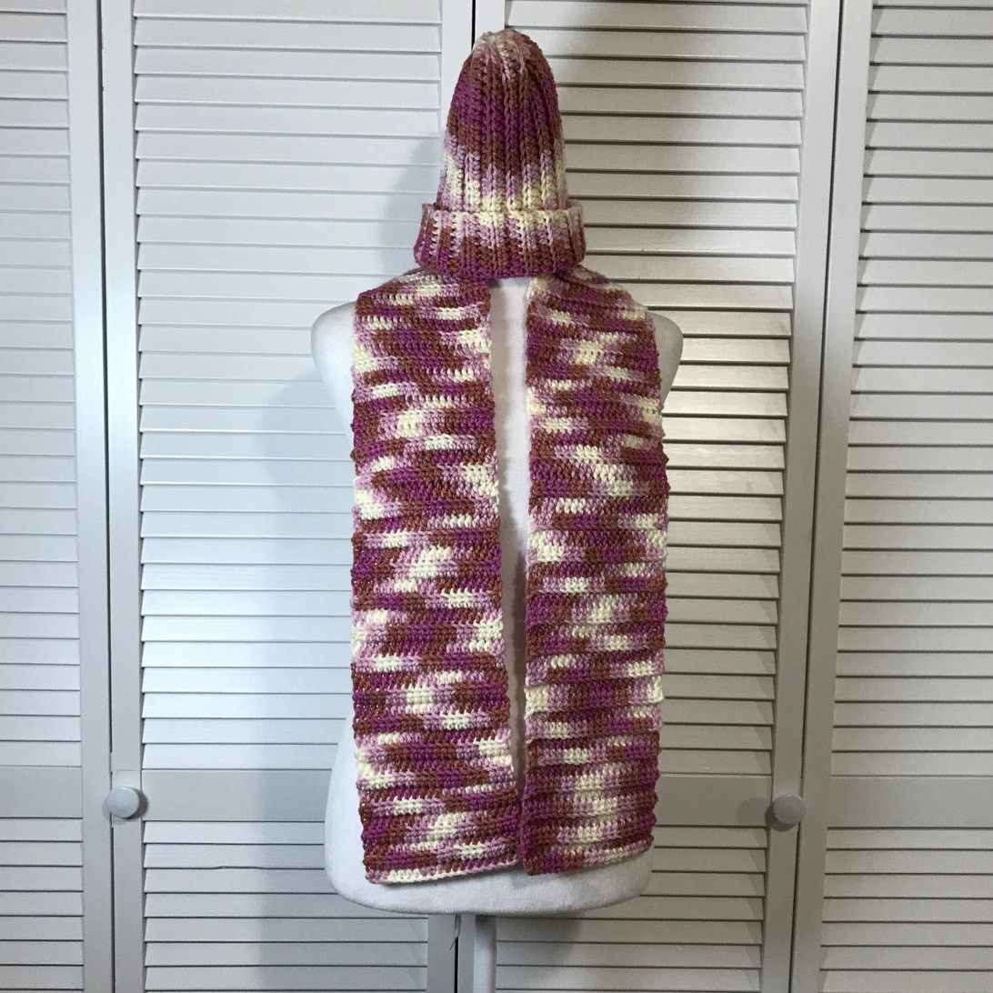 Handmade NWT Handmade Crocheted Textured Beanie & Scarf 54” Size ONE SIZE - 1 Thumbnail
