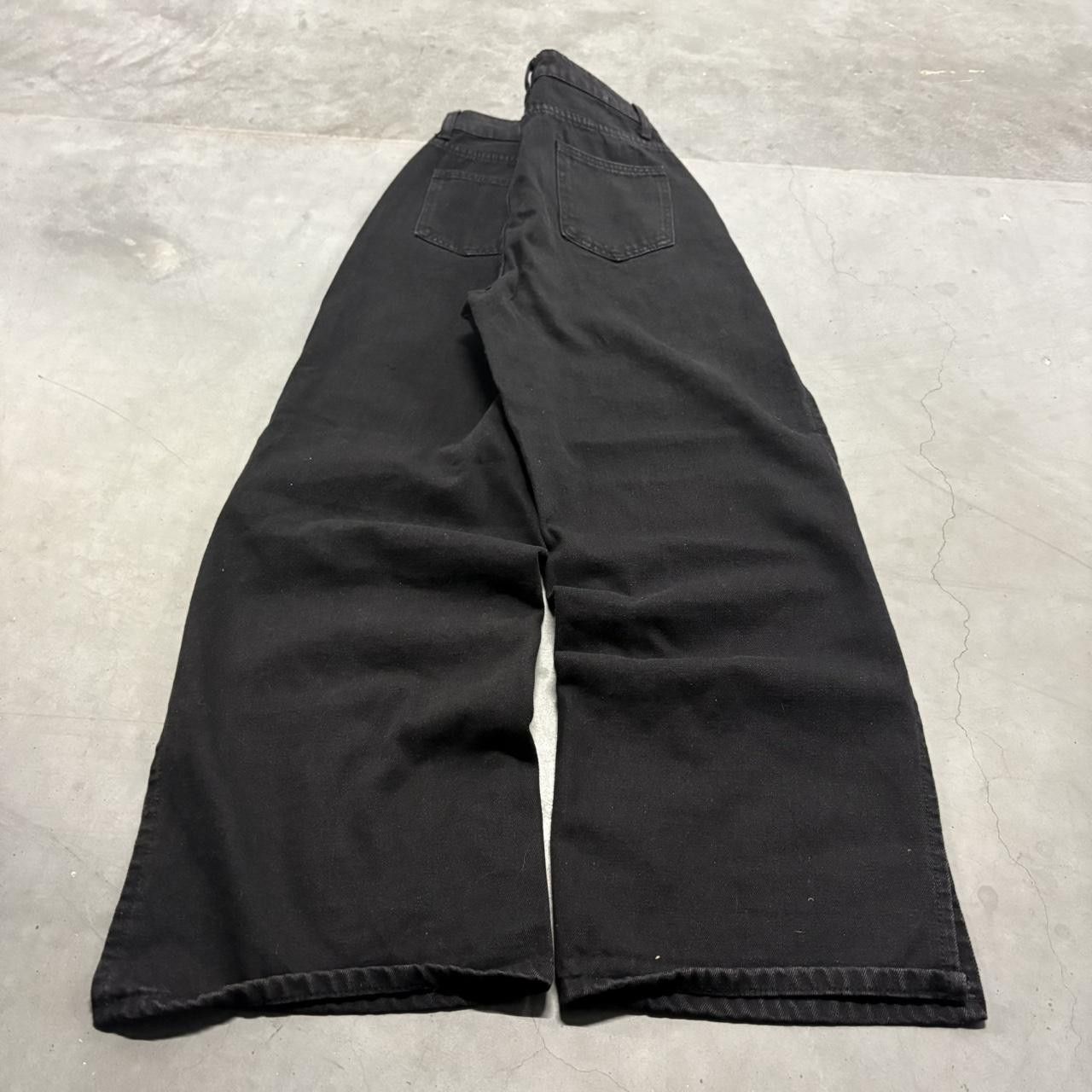 Japanese Brand × Vintage Crazy Vintage Y2K/2000s Super Baggy Black Ripped Wideleg Open Leg Denim Jeans! Size US 28 / EU 44 - 5 Thumbnail