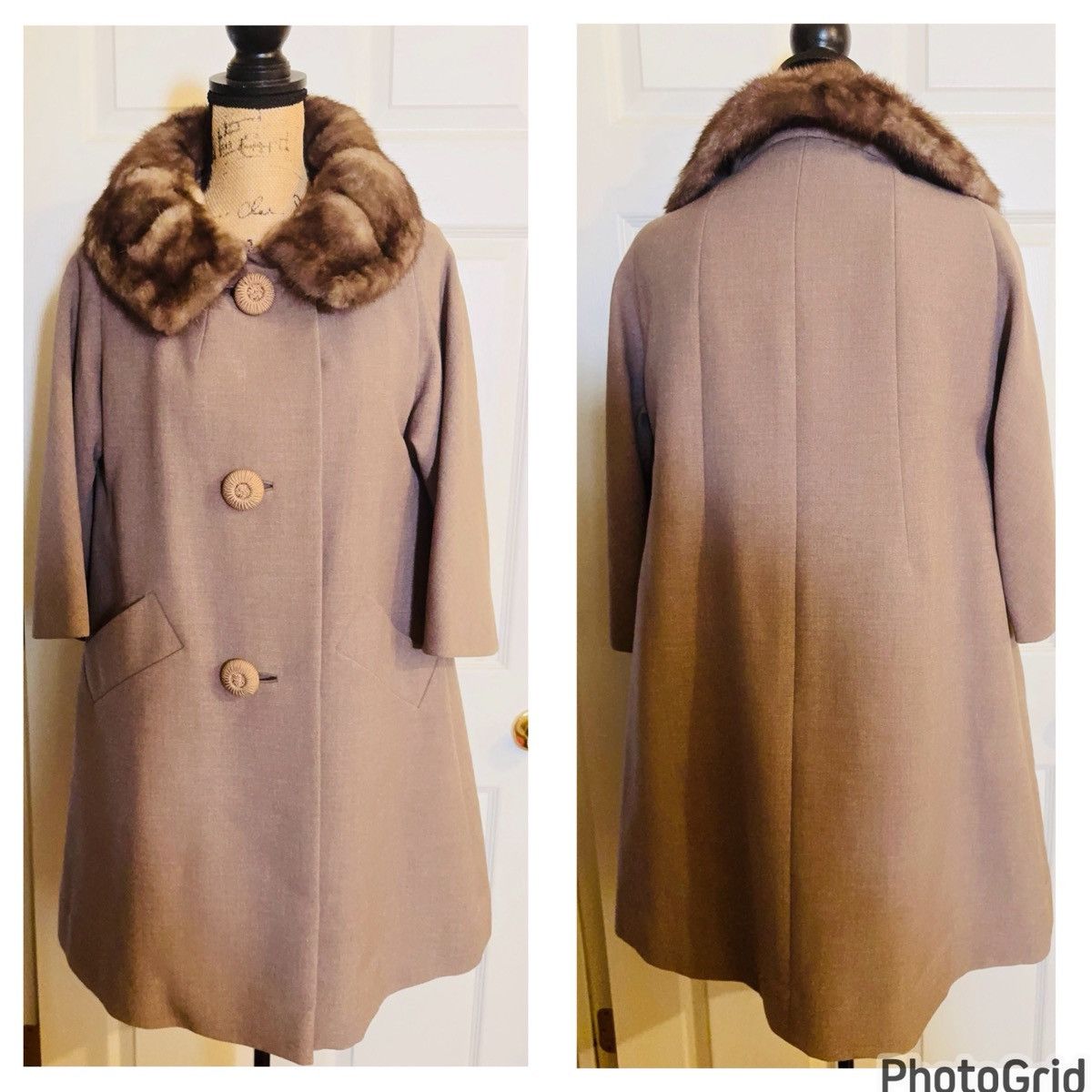 Other Krull Vintage Mink Collar Silk Lined Swing Coat Size M / US 6-8 / IT 42-44 - 12 Thumbnail