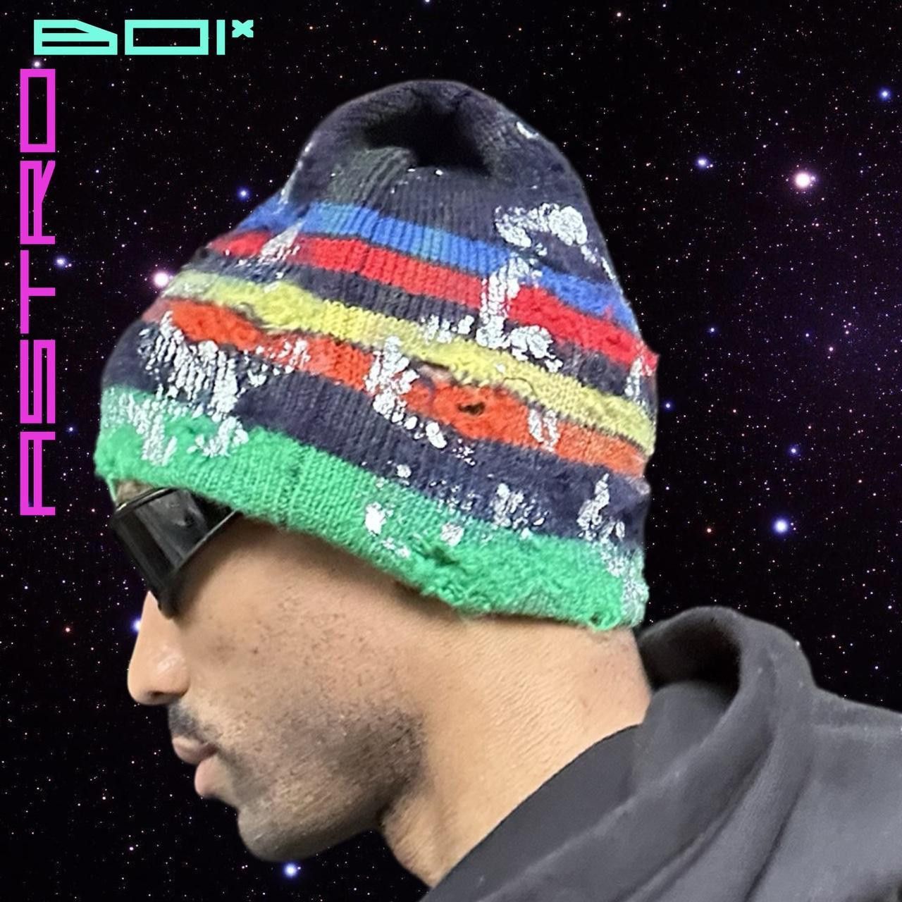 Other ASTROBOI* PRIMARY STRIPES BLUE METALLIC WOOL GRUNGE BEANIE Size ONE SIZE - 3 Thumbnail