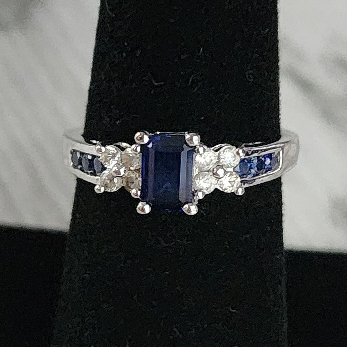 Sterling Silver 925 Sterling Silver Deep Blue Sapphire Faux Diamond Ring Size ONE SIZE - 1 Thumbnail