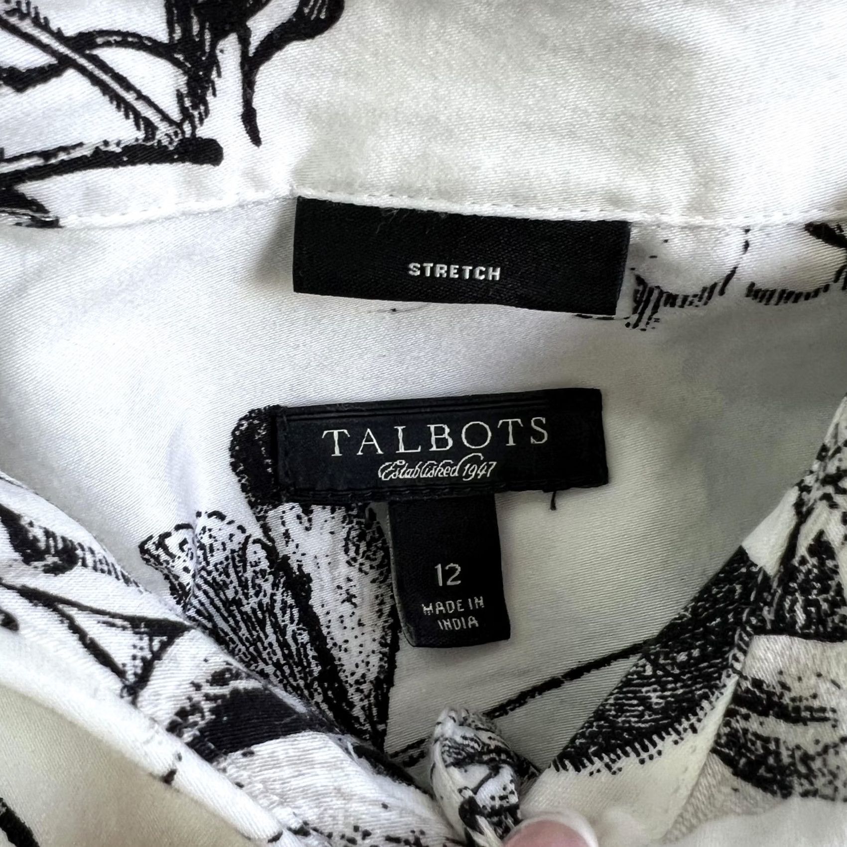 Talbots Talbots Shirt Womens 12 White Black Floral Button Up Long Sleeve Stretch Top Size XL / US 12-14 / IT 48-50 - 3 Thumbnail