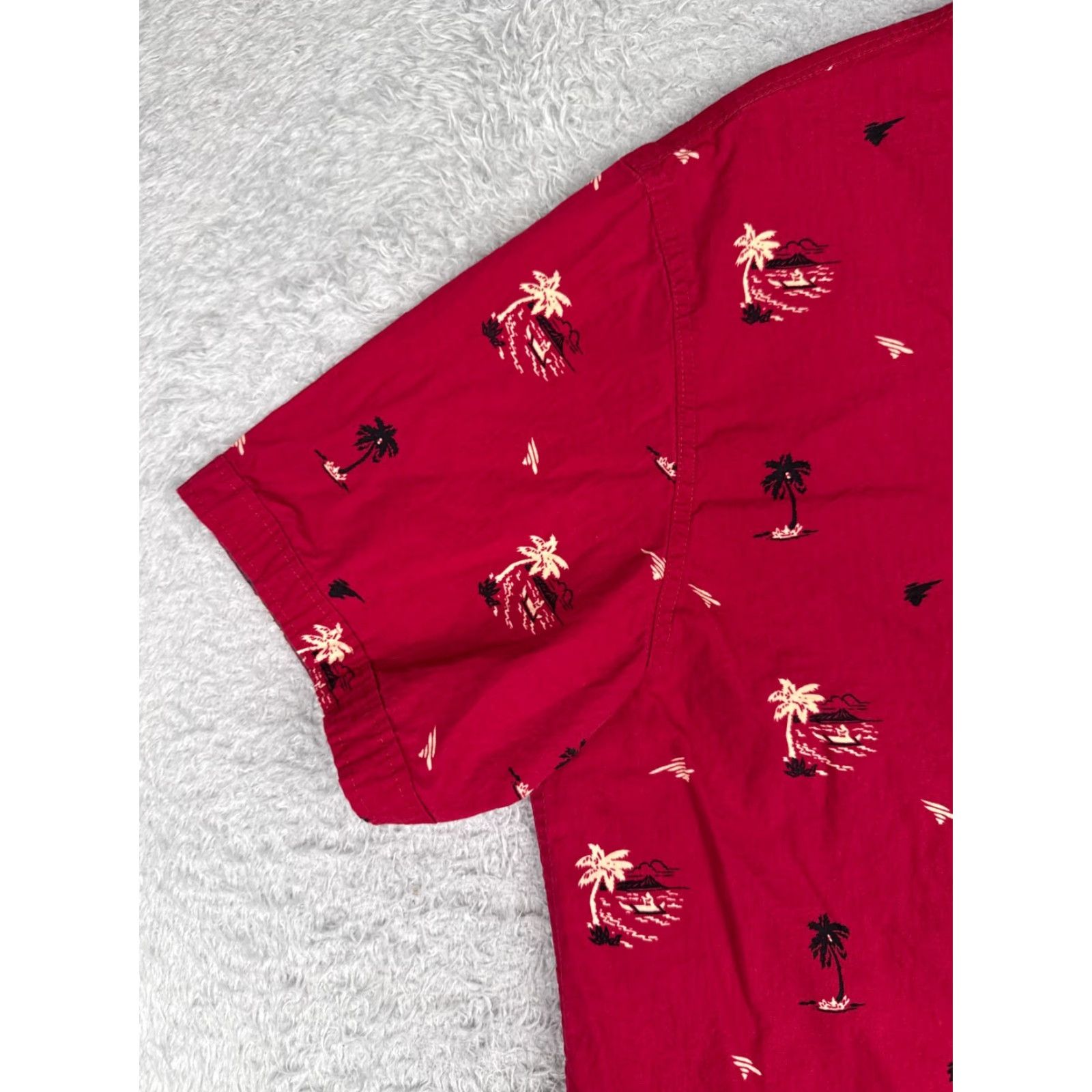 Vintage Coastal Shirt Men 2XL Red Palm Tree Hawaiian 100% Cotton Button-Up Short Sleeve Beach Floral Slim Fit Navyline? Size US XXL / EU 58 / 5 - 3 Thumbnail