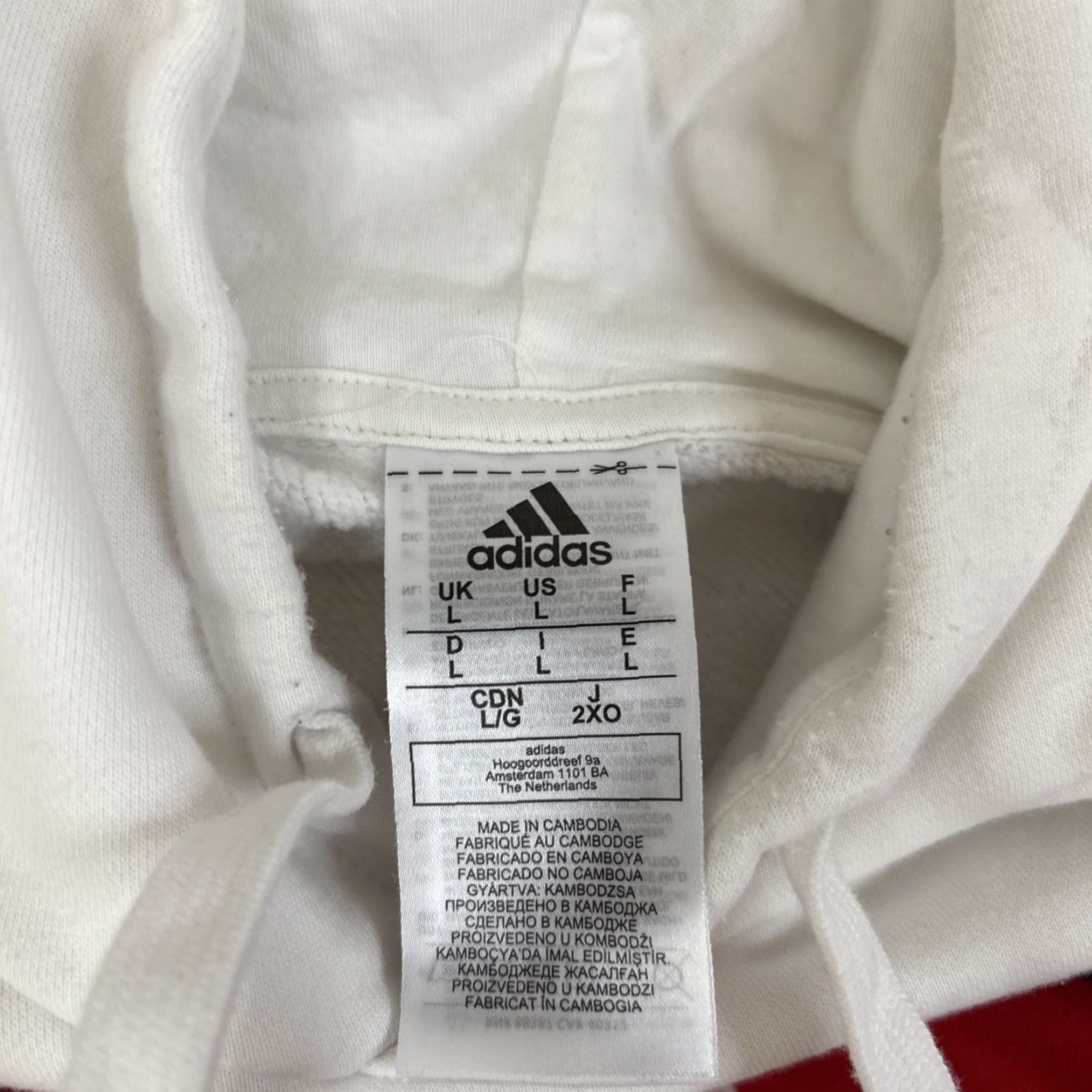 Adidas Adidas Hoodie Men's Large White Big Logo 3 Stripe Red Drawstring Pullover Size US L / EU 52-54 / 3 - 3 Thumbnail
