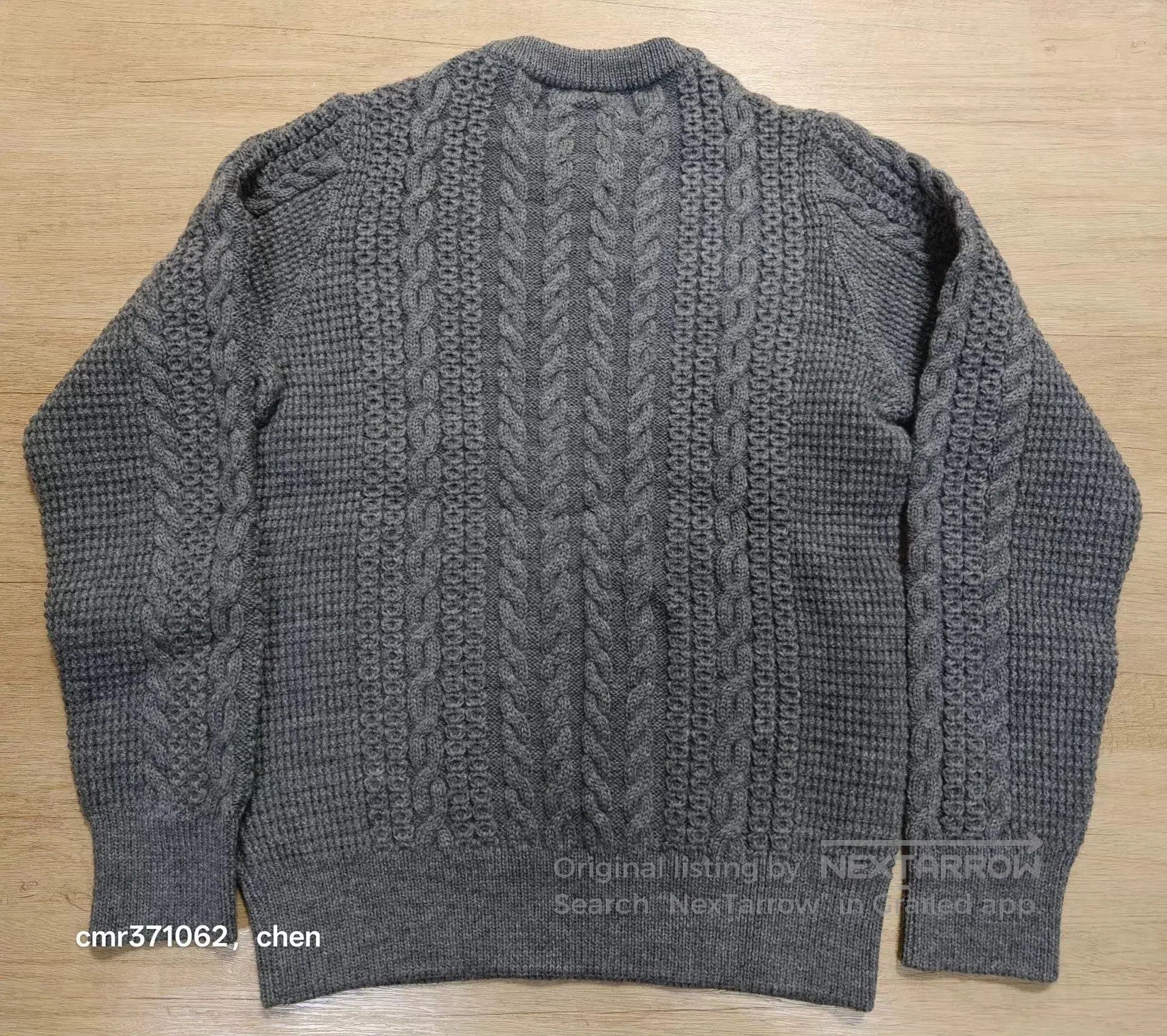 Visvim Gray Cable Knit Sweater w/ Denim Elbow Patches (M). Size US M / EU 48-50 / 2 - 6 Thumbnail