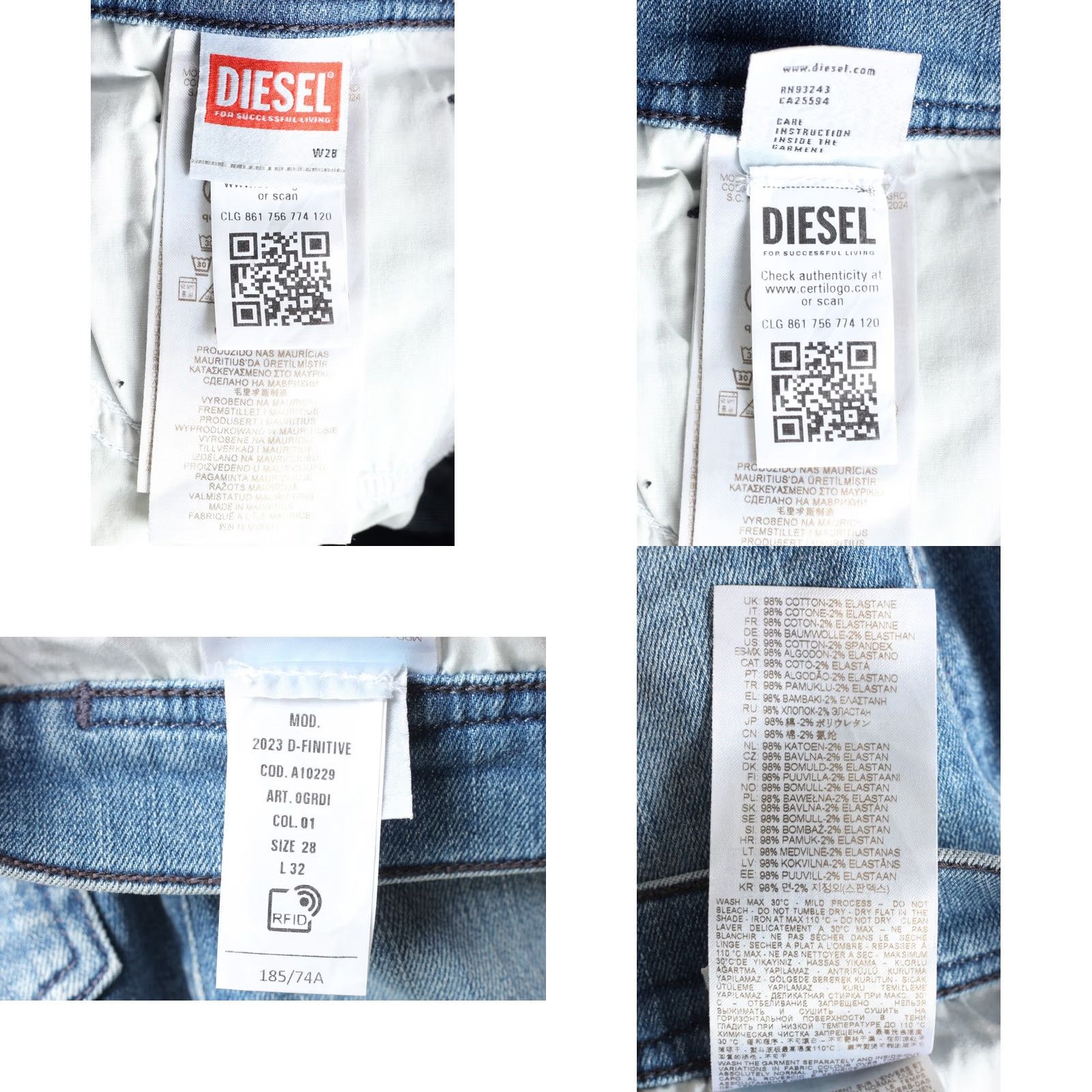 Diesel Diesel D-FINITIVE Regular Tapered Jeans Men Size W28 L32 DZ7908 Size US 28 / EU 44 - 8 Thumbnail