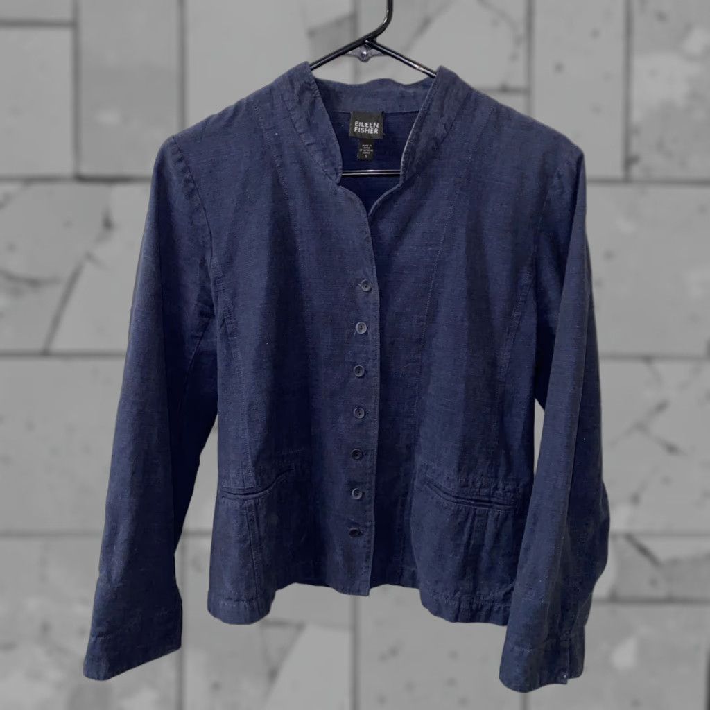 Eileen Fisher EILEEN FISHER Blouse Womens Size S Long Sleeve Navy Blue Cotton Casual Size S / US 4 / IT 40 - 1 Thumbnail