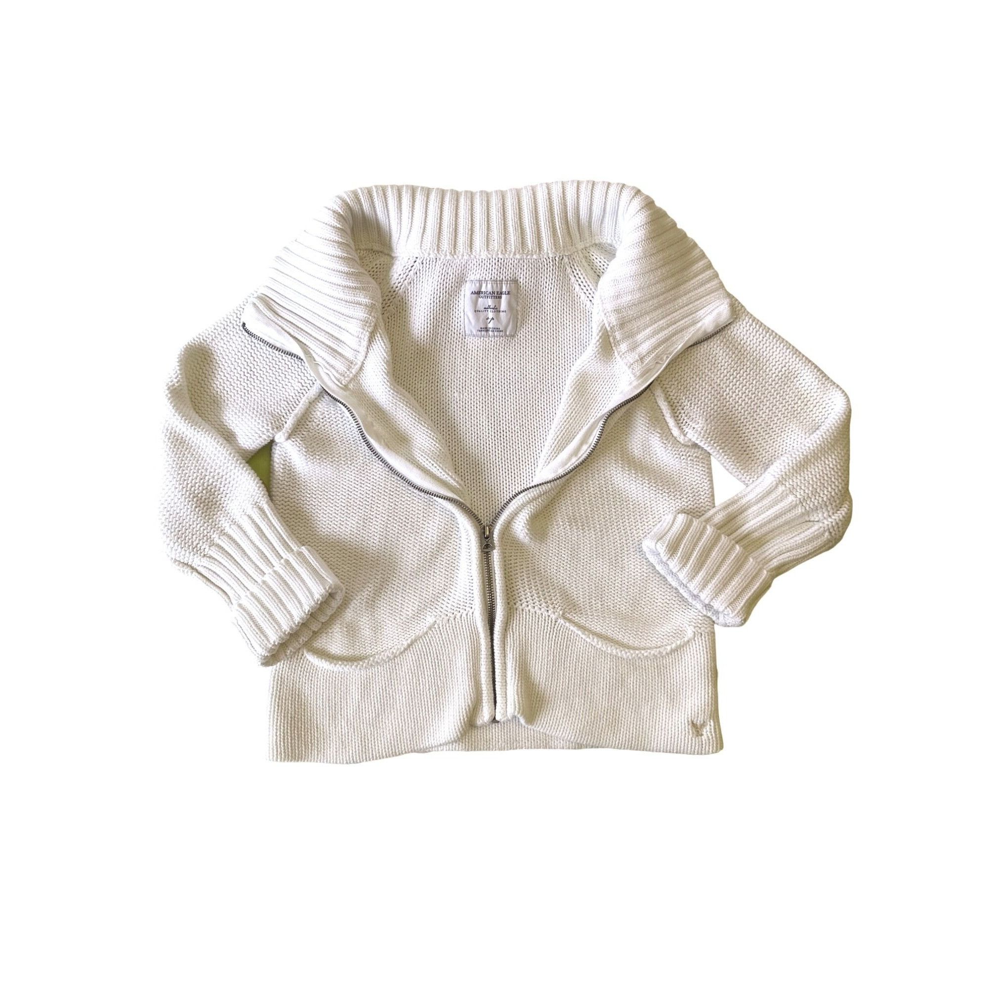 American Eagle Outfitters American Eagle Outfitters White Cotton Knit Zip Sweater With Size S / US 4 / IT 40 - 13 Thumbnail