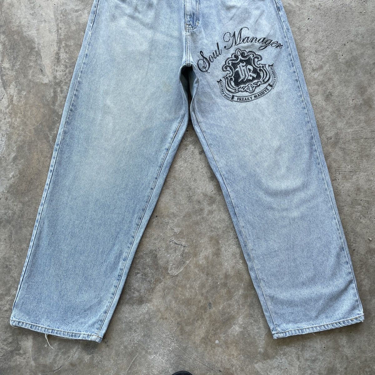 Japanese Brand RARE🔥 Vintage Freaky Soul Baggy Faded Denim Jeans Pants W33 Size US 33 - 5 Thumbnail
