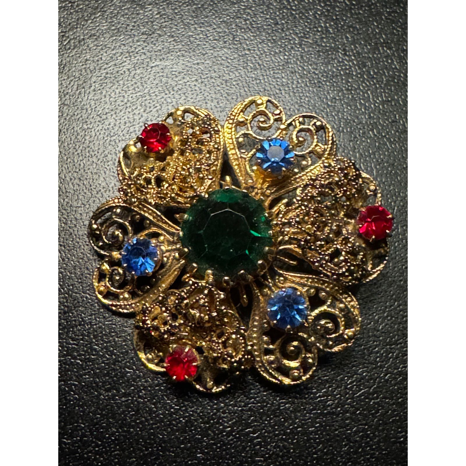 Other Vintage Czech Filigree Red Green Blue Rhinestone Brooch Size ONE SIZE - 3 Thumbnail
