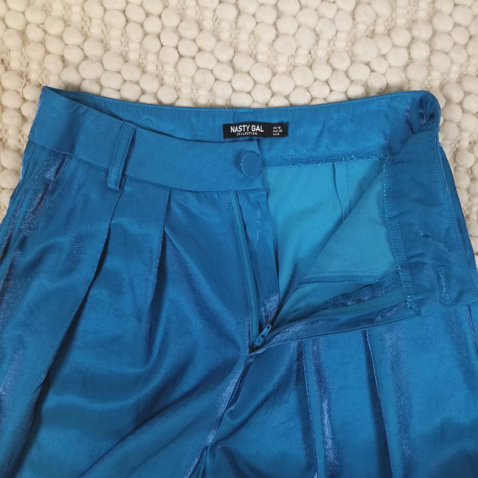 Nasty Gal Nasty Gal Satin Shimmer Wide Leg Pants Blue Sz 6 Size 28" / US 6 / IT 42 - 5 Thumbnail