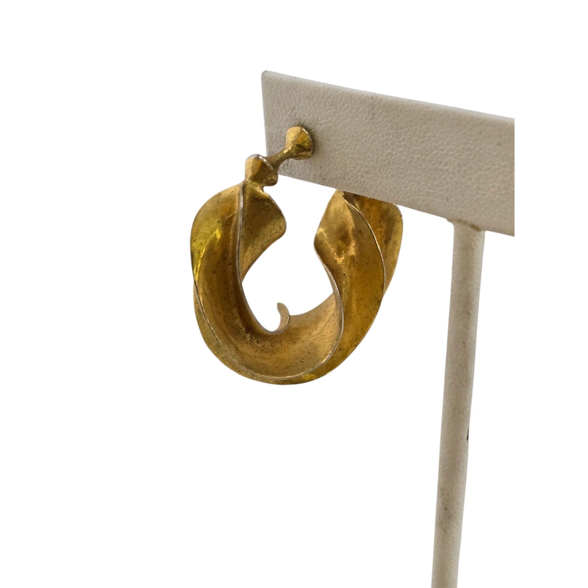 Vintage Vintage Brutalist Brass & Sterling Clip Twisted Hoop Earring Size ONE SIZE - 3 Thumbnail