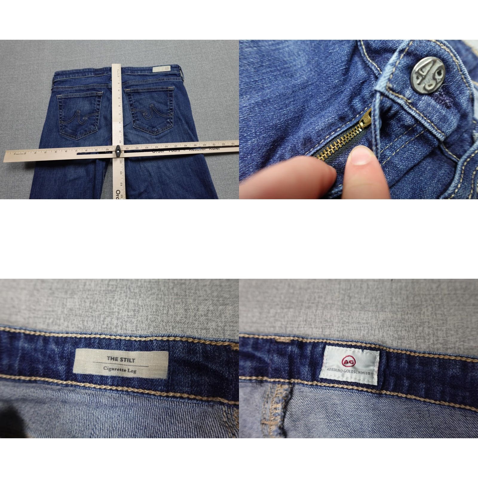Vintage AG Adriano Goldschmied Jeans Womens 27R The Stilt Cigarette Leg Stretch Jeans Blue 5-Pocket Zipper Slim Mid Rise Cotton Denim Size 24" / US 00 / IT 34 - 8 Thumbnail