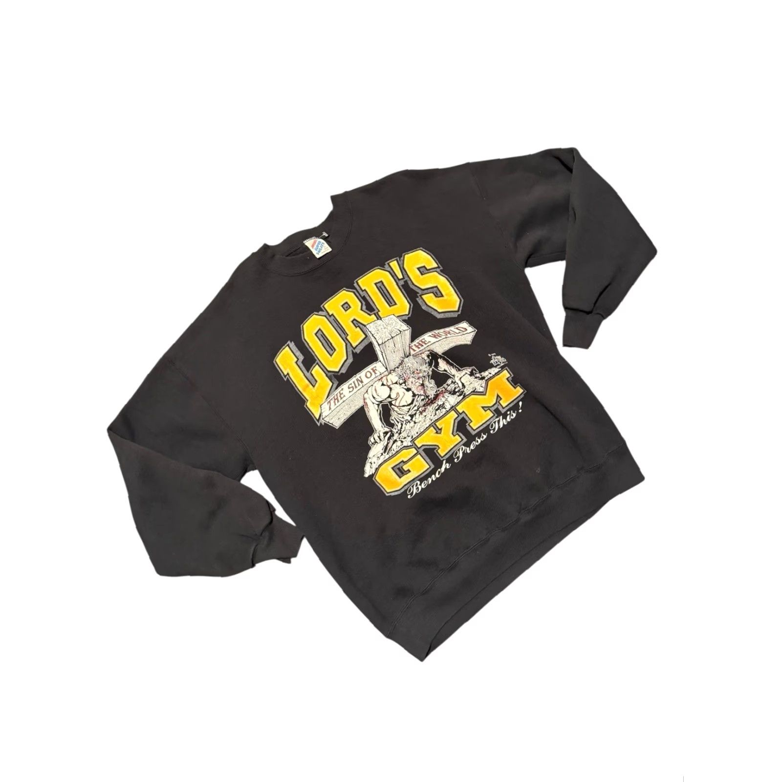 Vintage VINTAGE 1990 Lord's Gym His Pain Your Gain Jesus Crewneck Sweatshirt XL Black Cotton Fleece Graphic Print Logo Men's 90s Grunge Pullover Size US XL / EU 56 / 4 - 3 Thumbnail