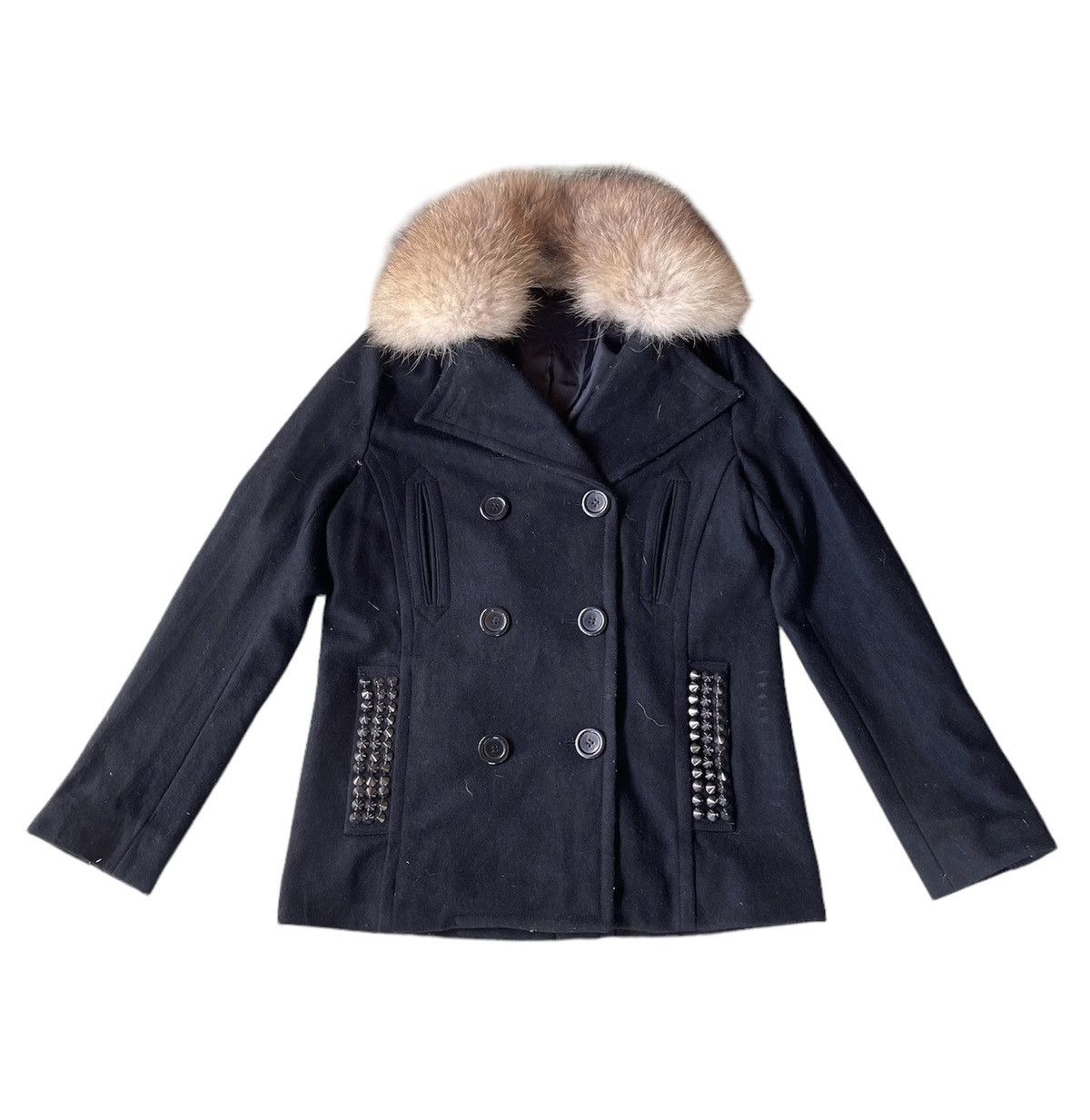 image of If Six Was Nine Japanese Glad News Wool Punk Style Peacoat Jacket in Black, Women's (Size Small)